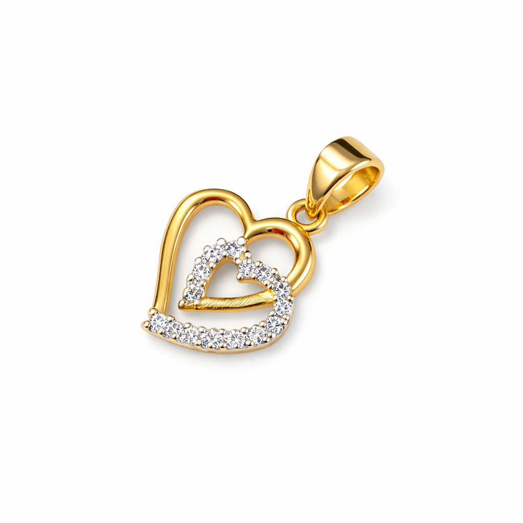 Colgante Oro Amarillo 18kt Doble Corazón Circonita-0