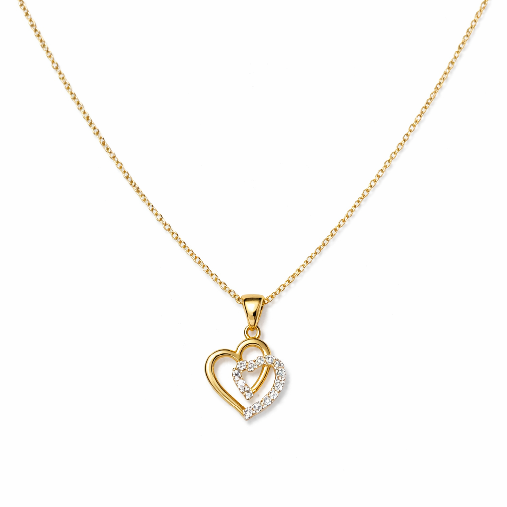 Colgante Oro Amarillo 18kt Doble Corazón Circonita-2