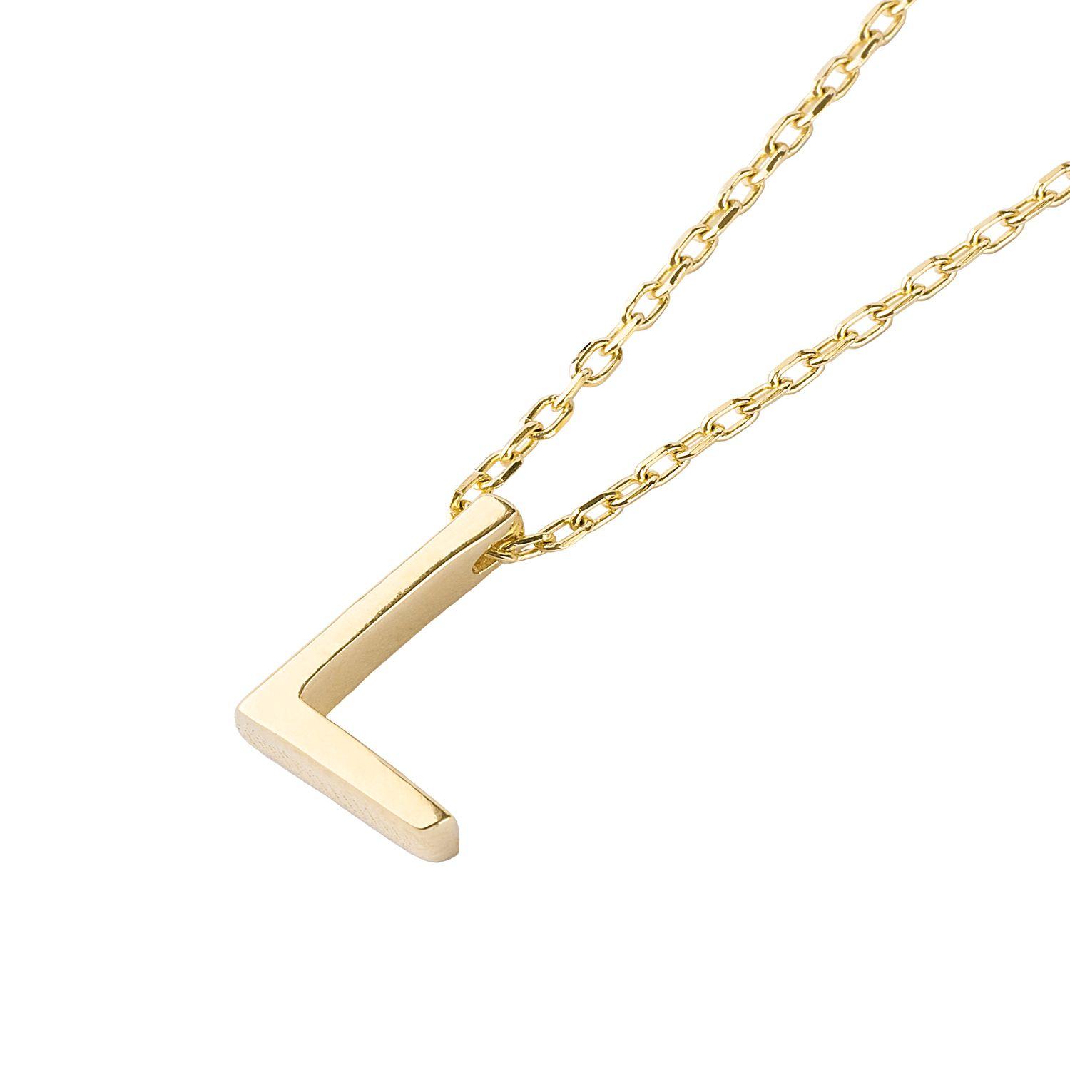 Collar de Plata Esterlina 925 Letra L Revestido en Oro 18kt-1