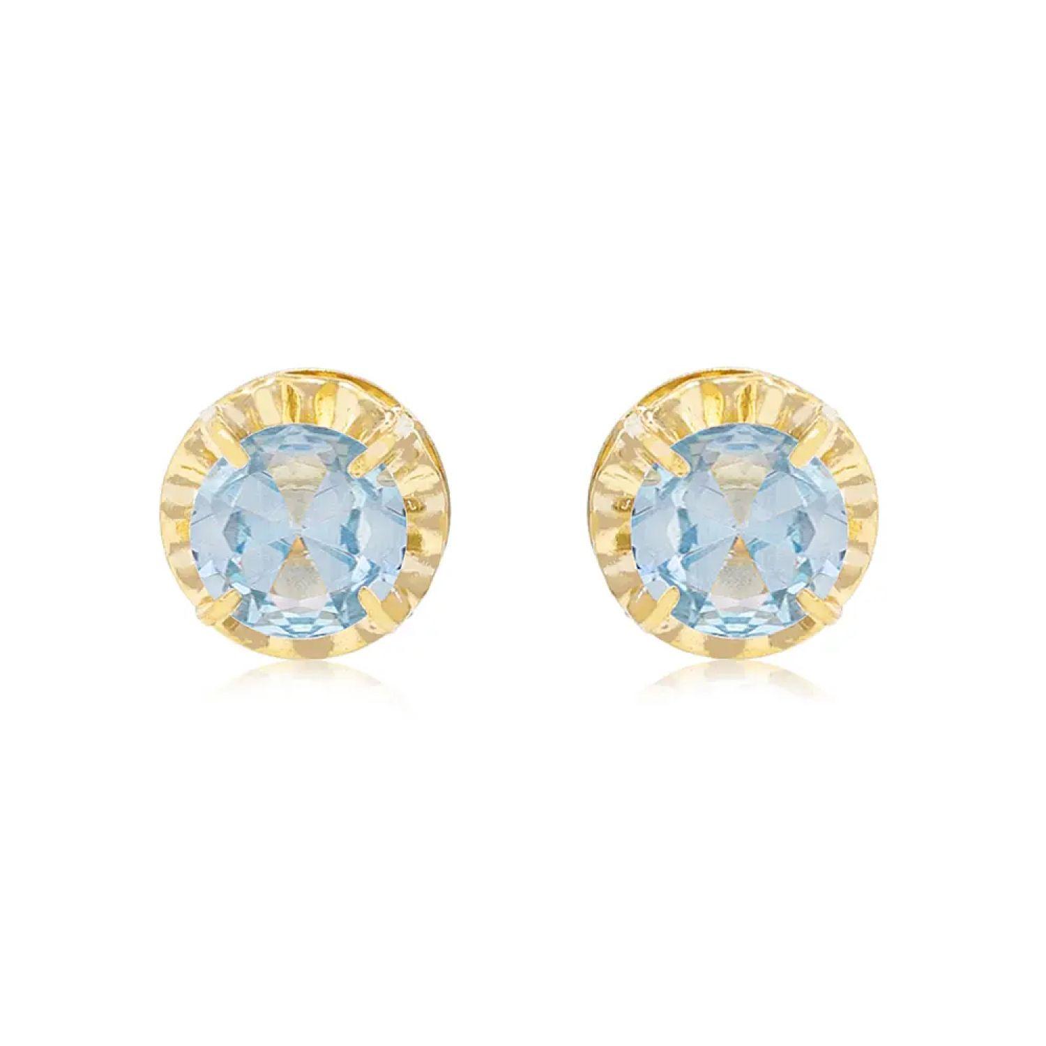 Aros de Oro 18kt Chatón de Agua Marina Circonita 5mm-2