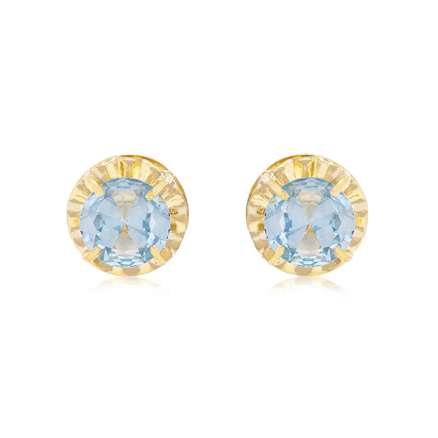 Aros de Oro 18kt Chatón de Agua Marina Circonita 5mm-0