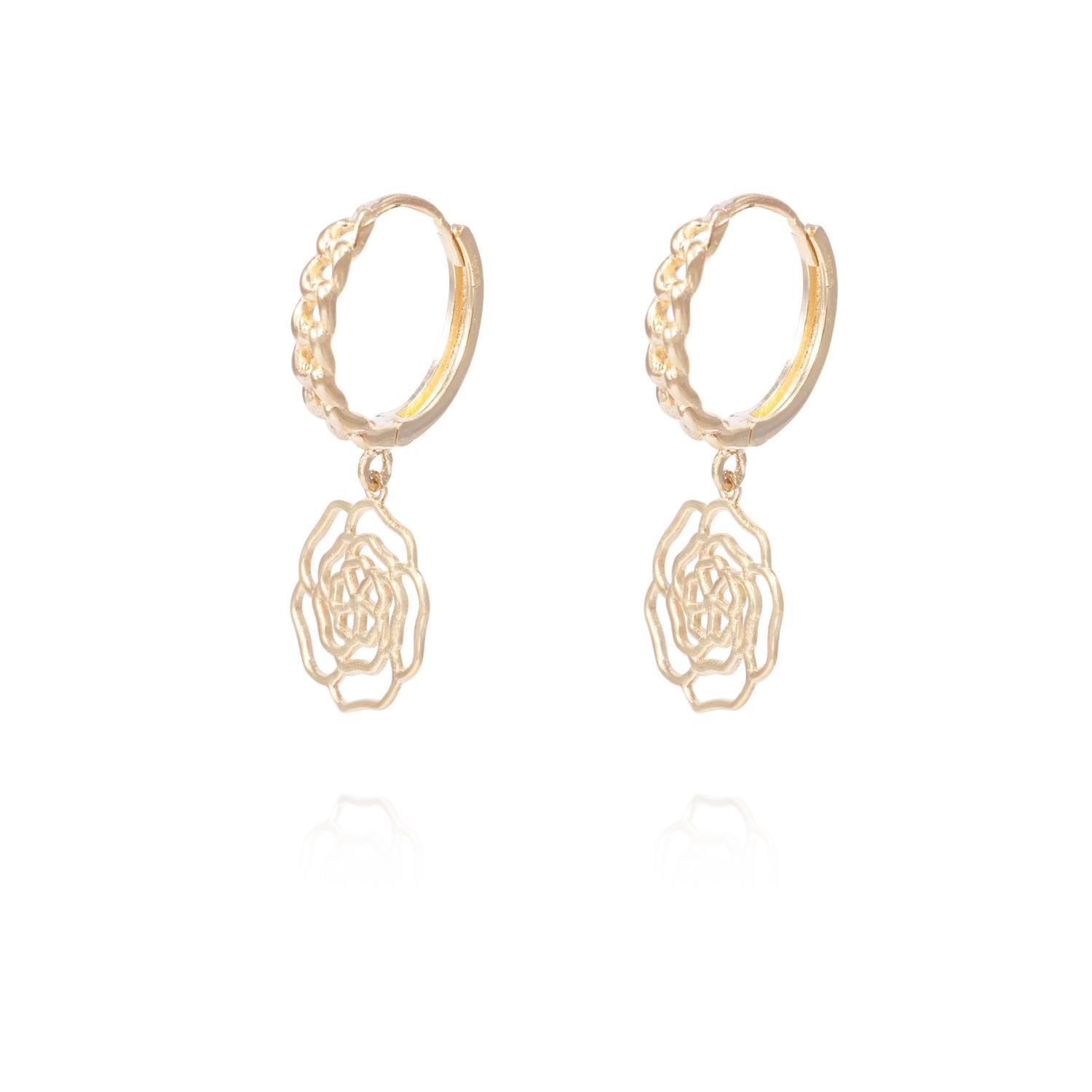 Aros de Oro 18Kt Argolla Flor Colgante-0
