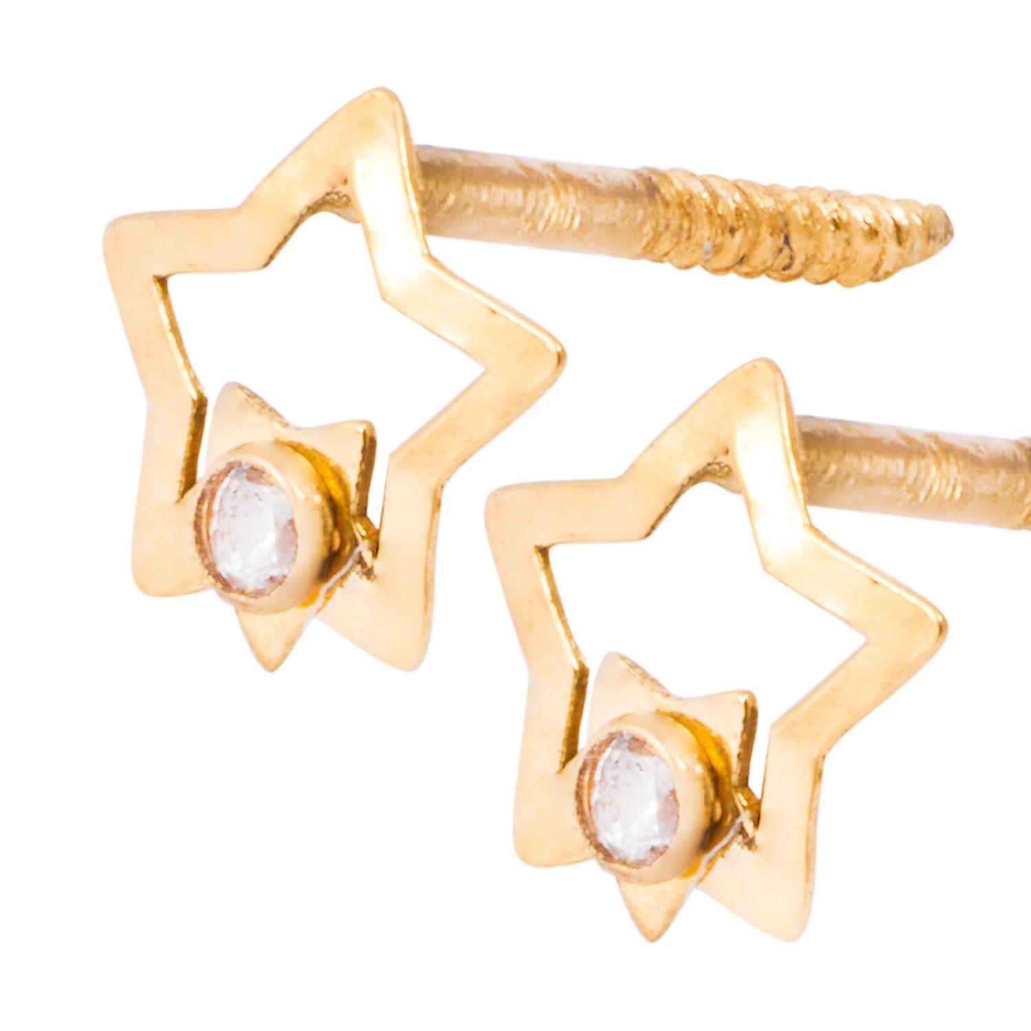 Aros de Oro Amarillo 18kt Estrella con Circonita-1