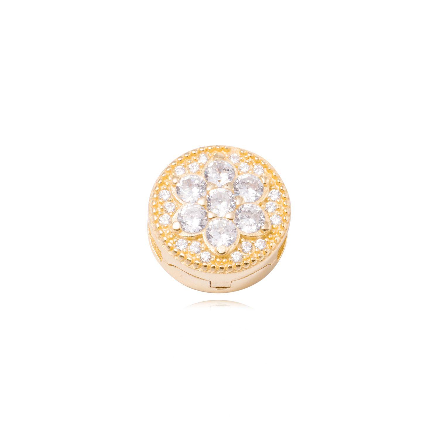 Dije de Plata broche Flor con Circonita Revestido en Oro 18kt-0