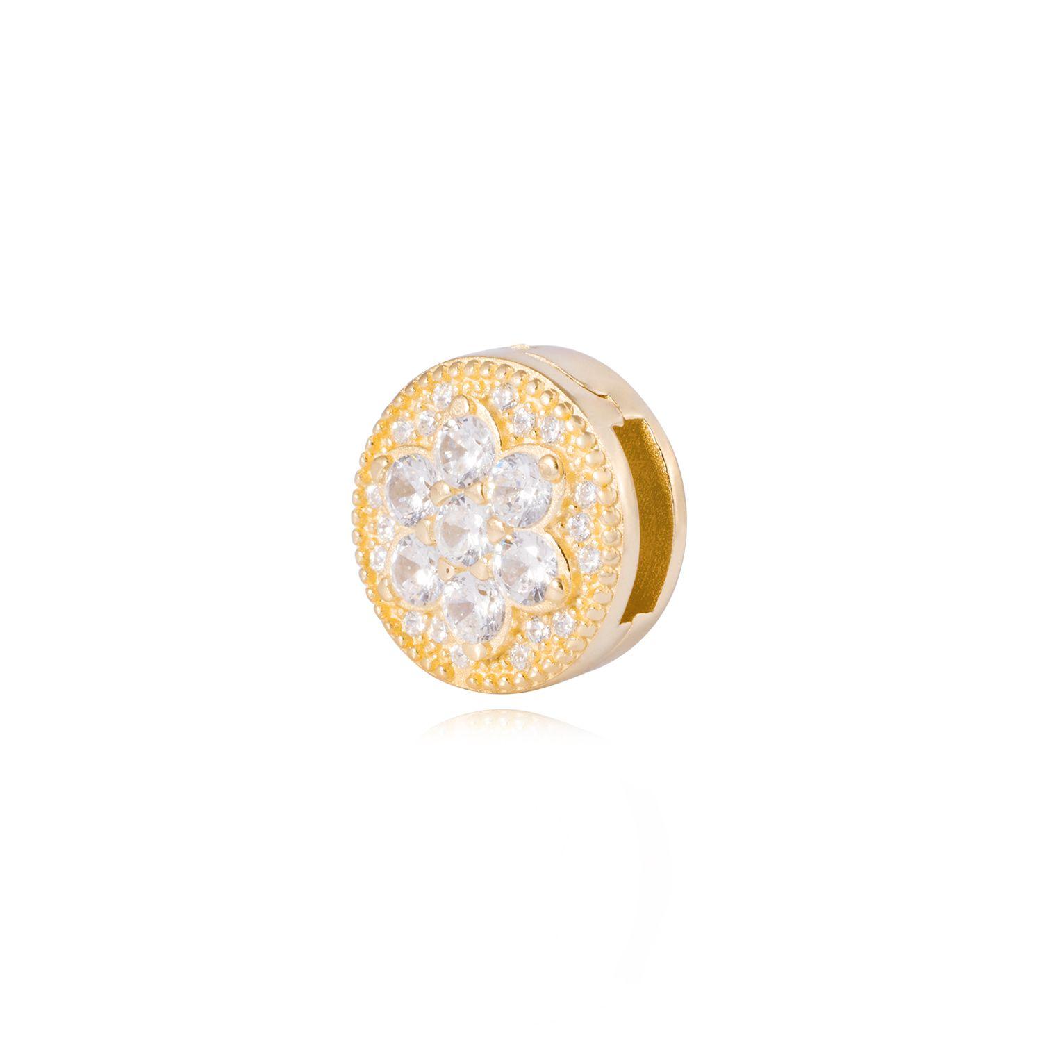 Dije de Plata broche Flor con Circonita Revestido en Oro 18kt-1