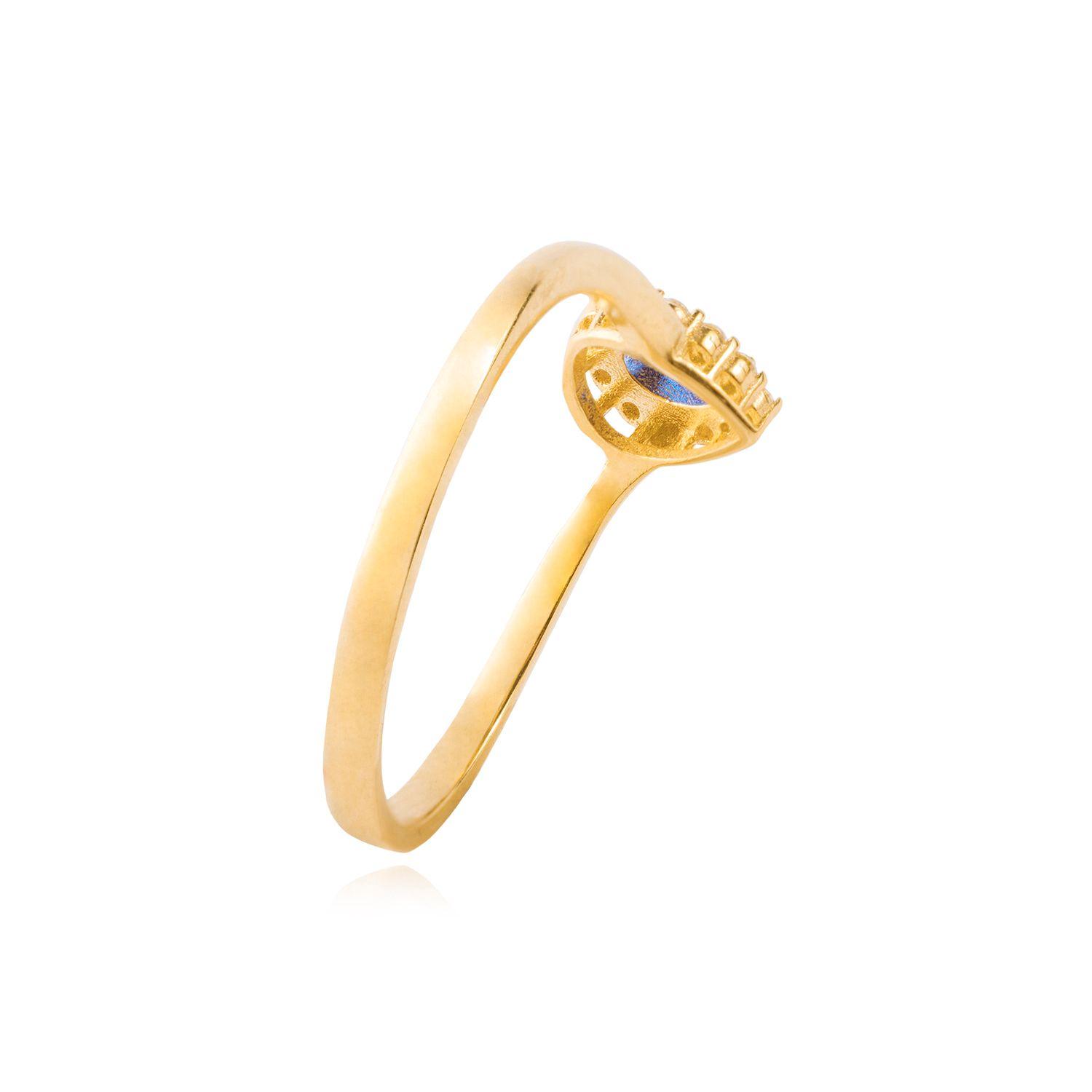 Anillo Compromiso de Oro 18kt Modelo Gota con Zafiro y Circón-2