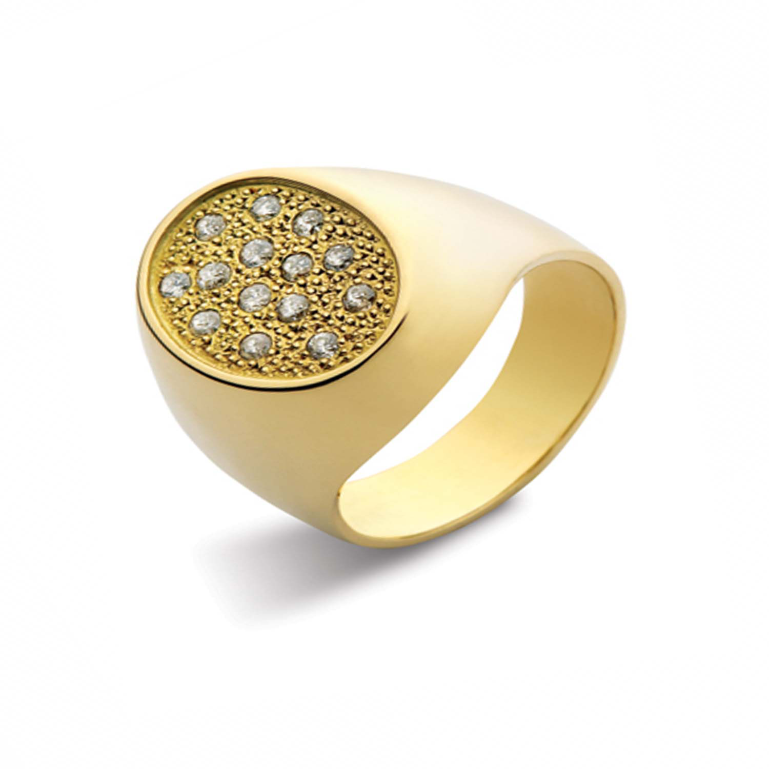 Anillo de Oro Amarillo 18kt Modelo Oval con 14 Diamantes Corte Brillante de 1pts-0