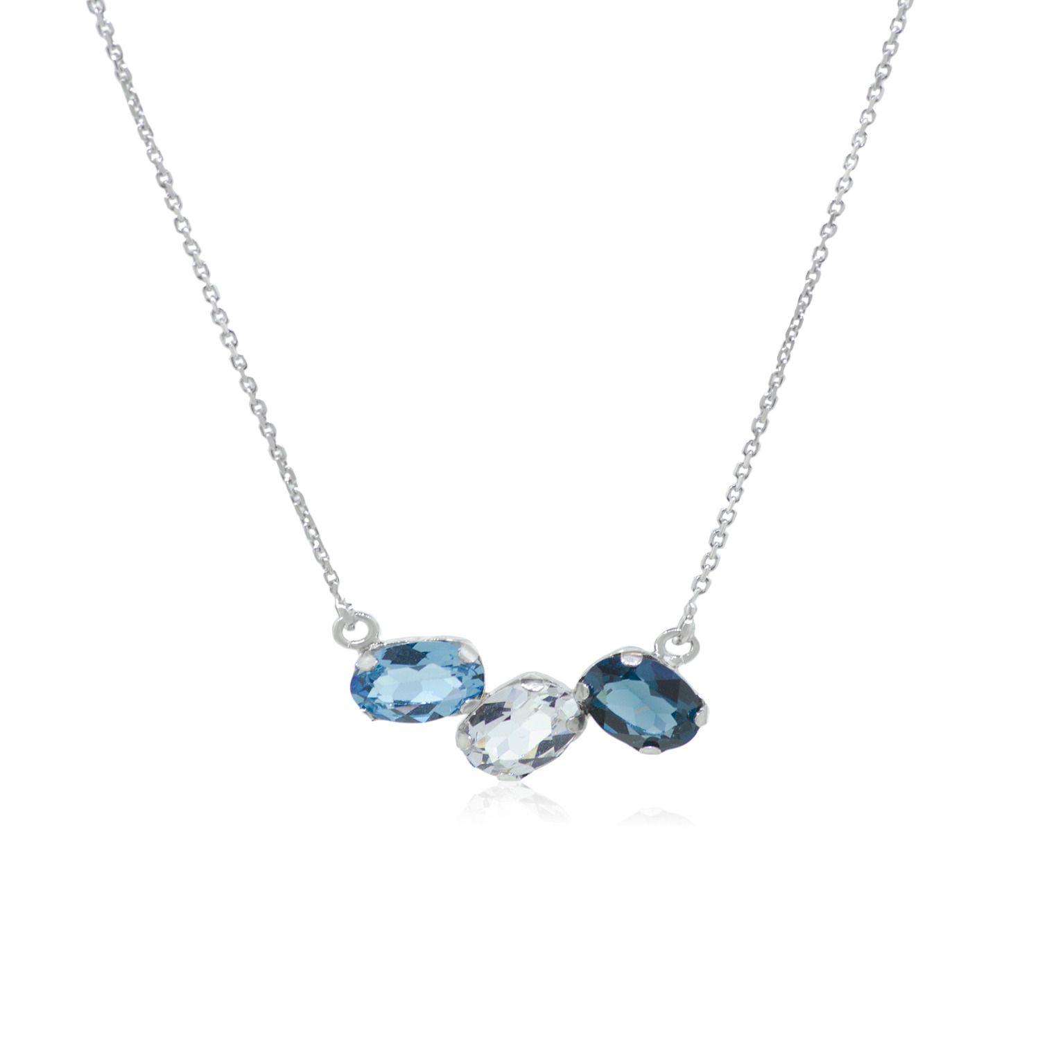 Collar de Plata Esterlina 925 Trio Azules-0