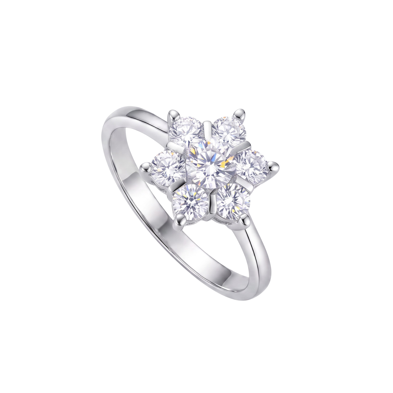 Anillo de Plata Esterlina 925 Copo Nieve 7 Circon-1