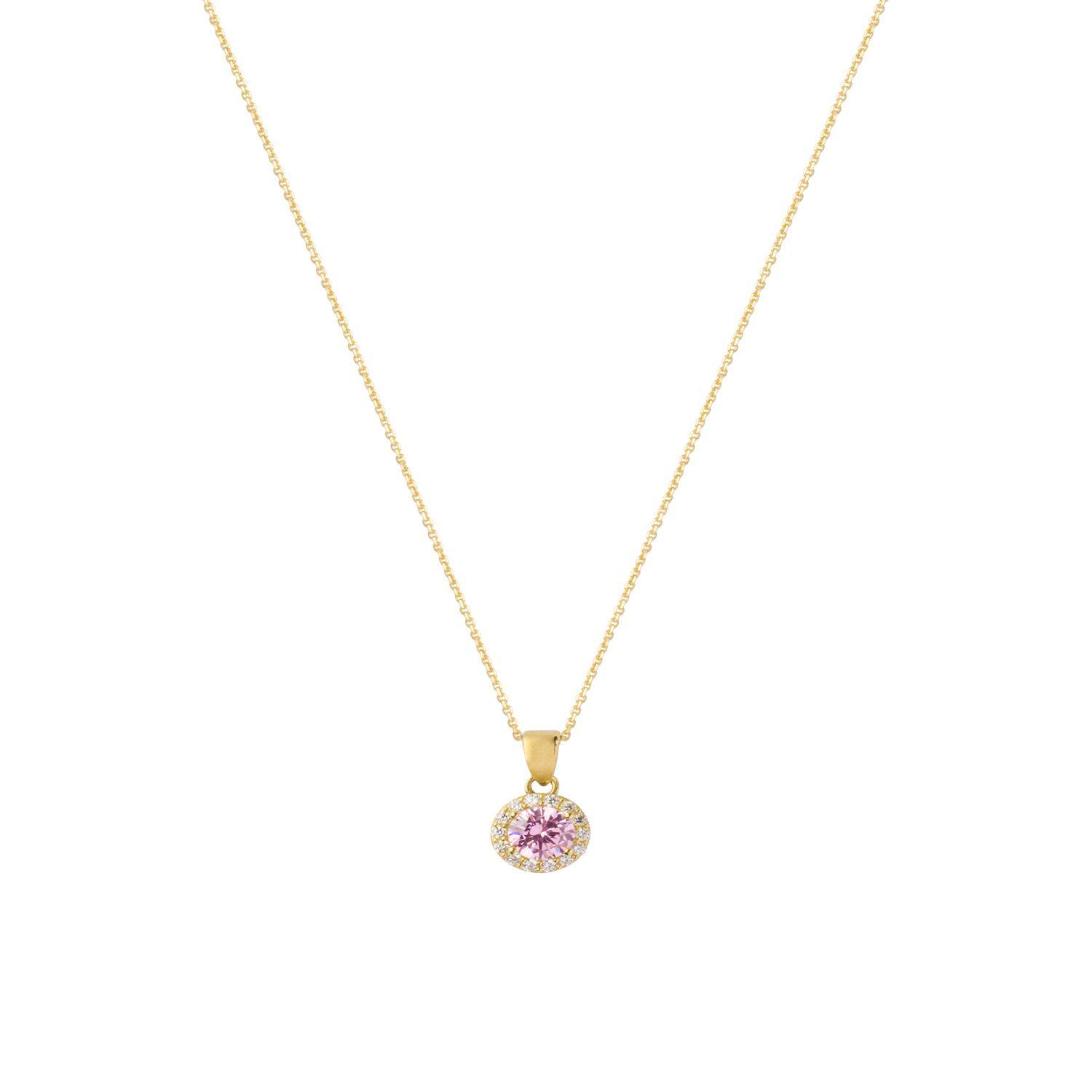Colgante de Oro 18kt Circulo Piedra Rosa de Francia-1