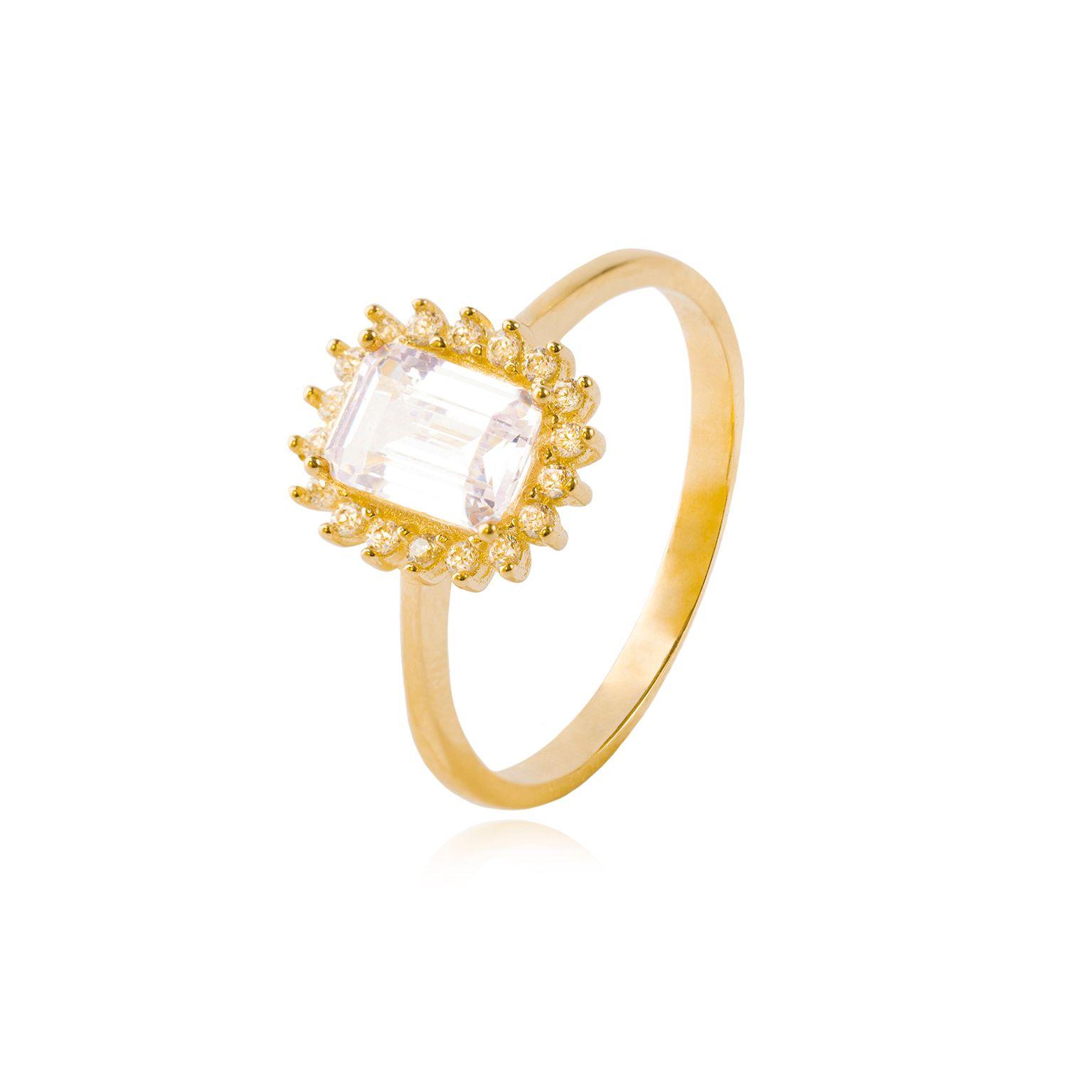 Anillo Compromiso de Oro 18kt Modelo Solitario Cuadrado con Circonitas-0