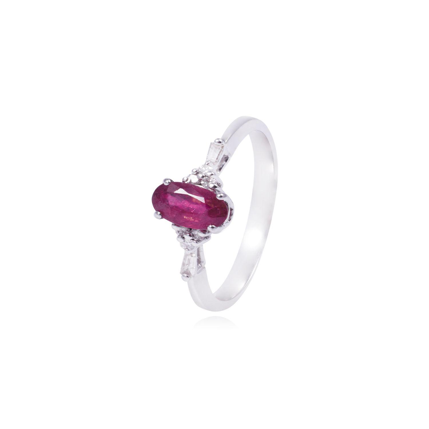 Anillo Oro Blanco 18kt Diamantes 64 Pts y Rubí 4 Pts-0