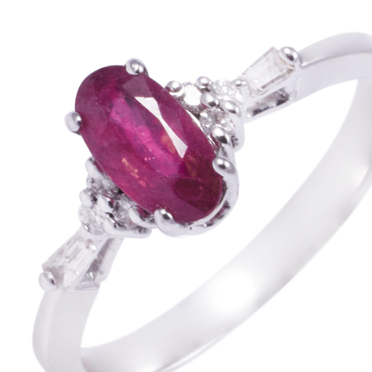 Anillo Oro Blanco 18kt Diamantes 64 Pts y Rubí 4 Pts-1