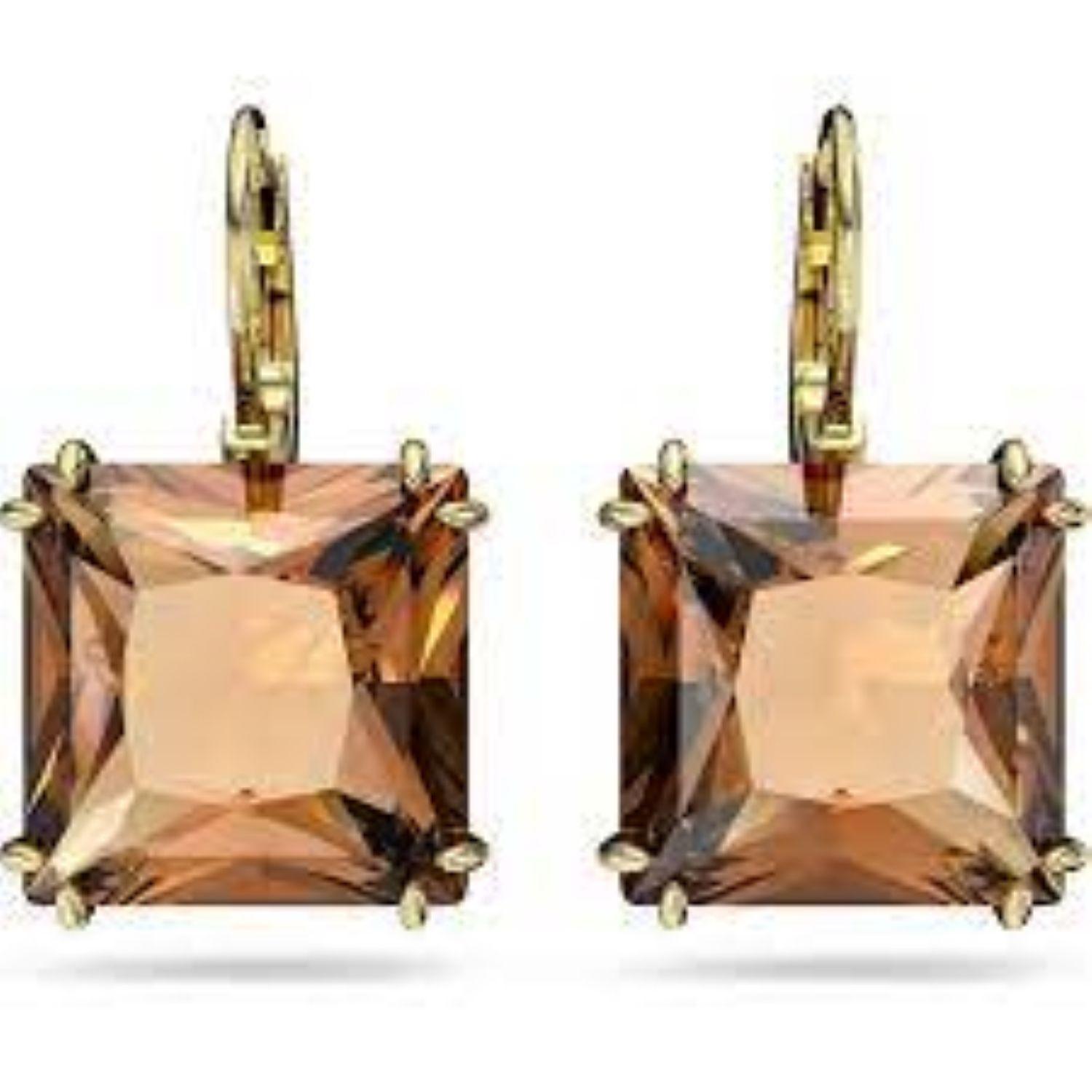 Aros Swarovski Cuadrado Café-1