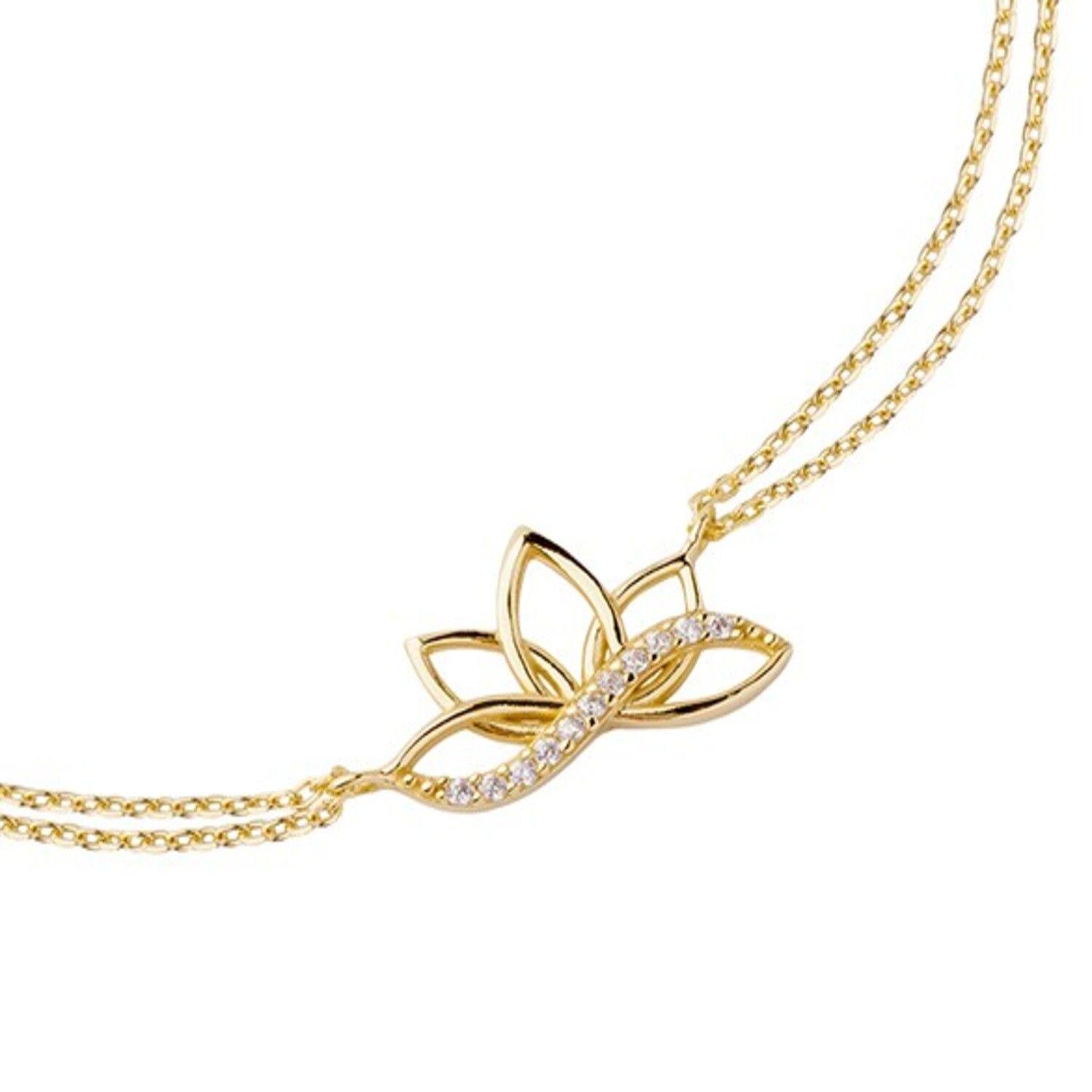 Pulsera de Plata Esterlina 925 Flor de Loto Revestido en Oro 18kt-2