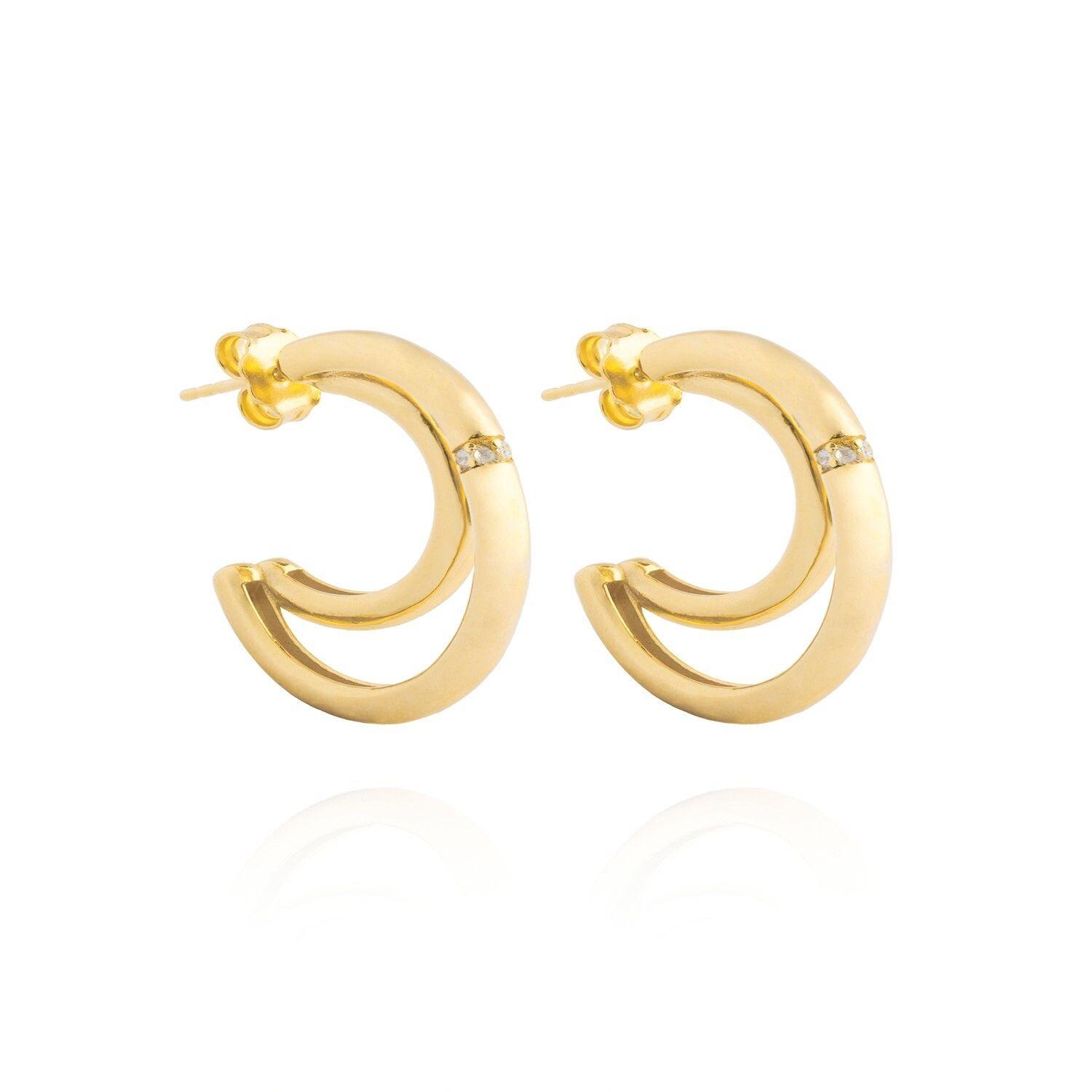 Aros de Plata Esterlina 925 Media Luna Circon Revestido en Oro 18kt-2