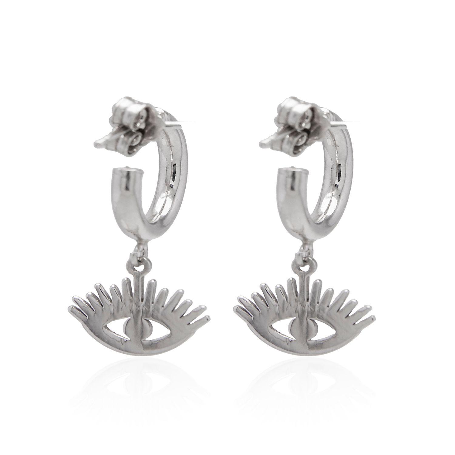 Aros de Plata Esterlina 925 Argollas Ojo Circonita-2