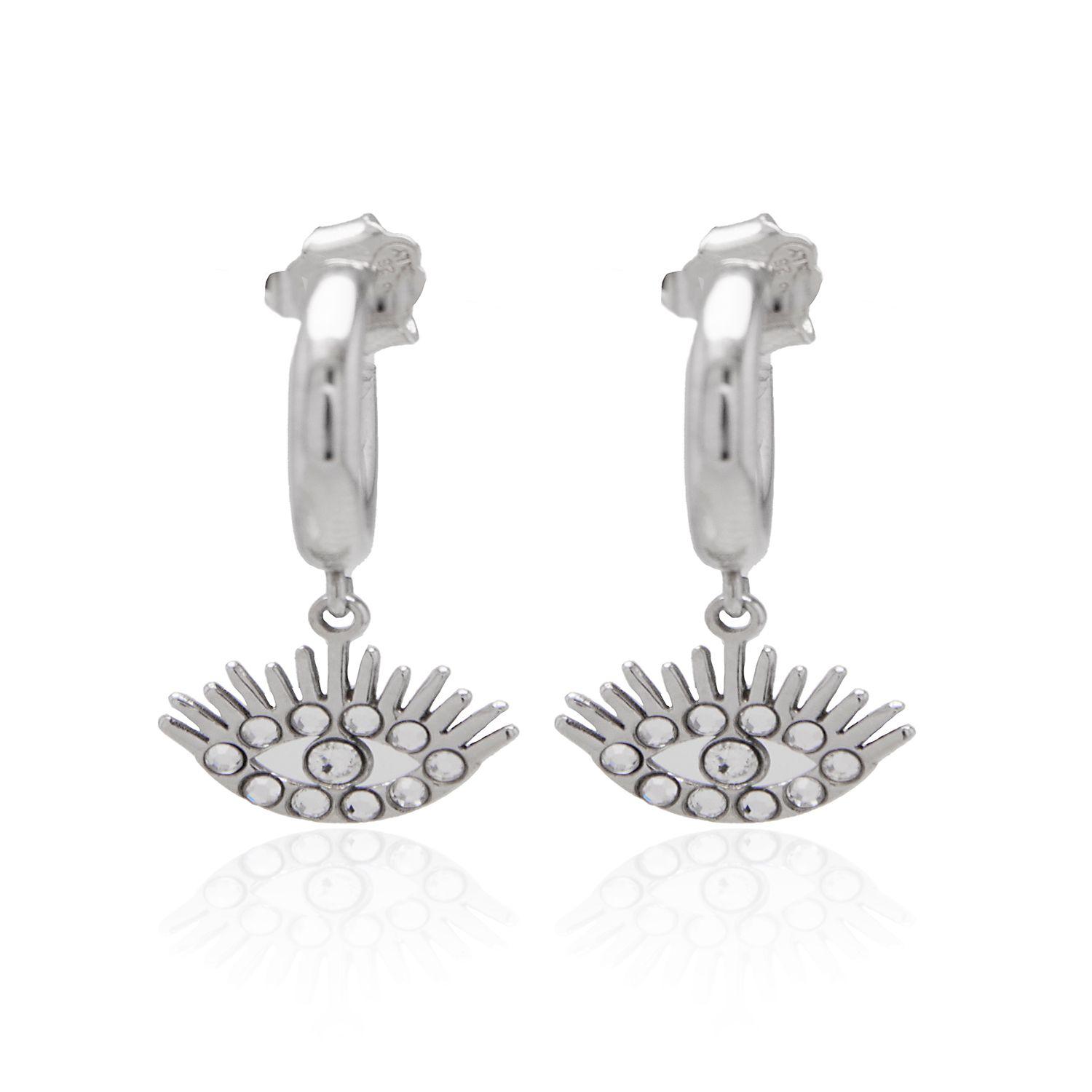 Aros de Plata Esterlina 925 Argollas Ojo Circonita-0