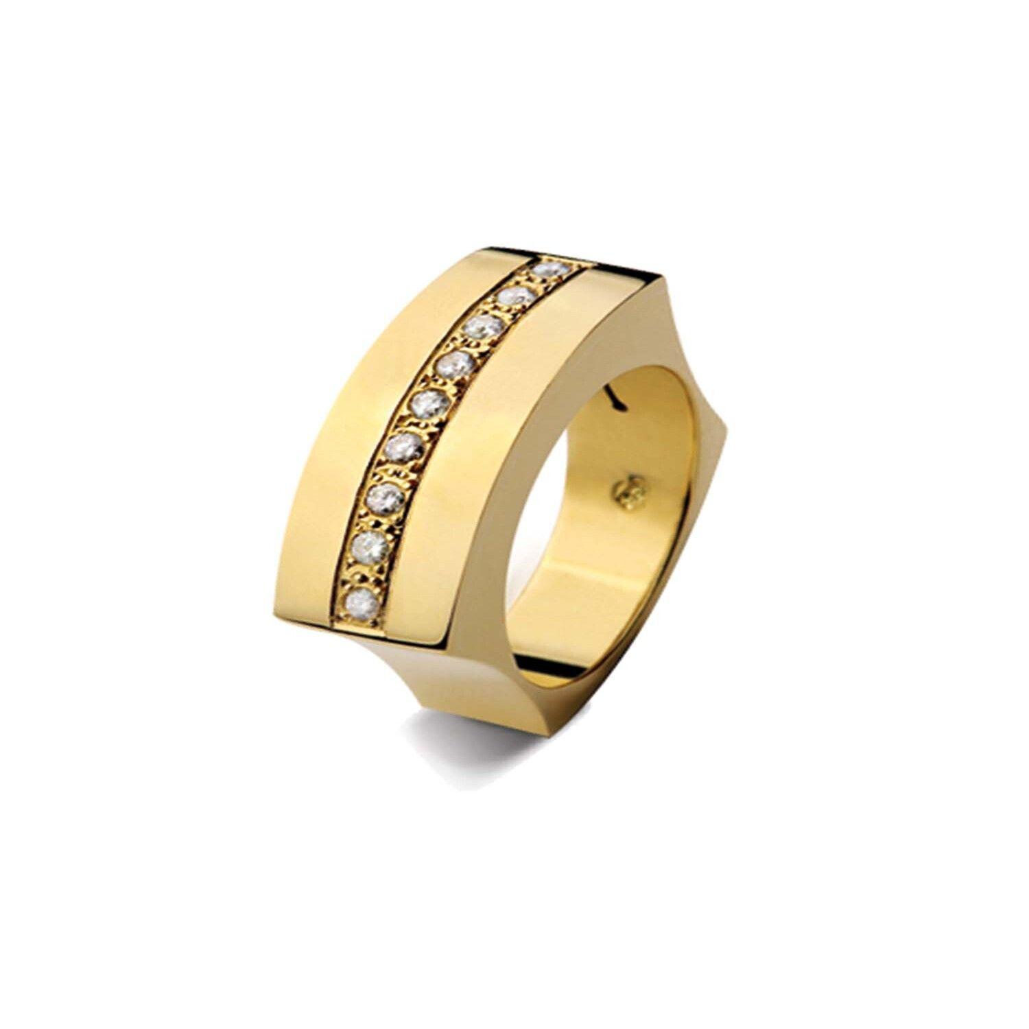 Anillo de Oro Amarillo 18kt Modelo Curv con 09 Diamantes Corte Brillante de 2pts-0