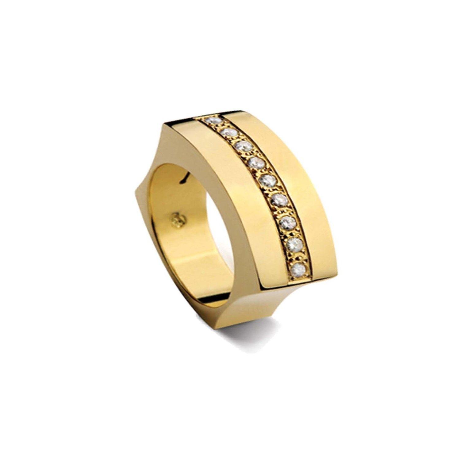 Anillo de Oro Amarillo 18kt Modelo Curv con 09 Diamantes Corte Brillante de 2pts-1
