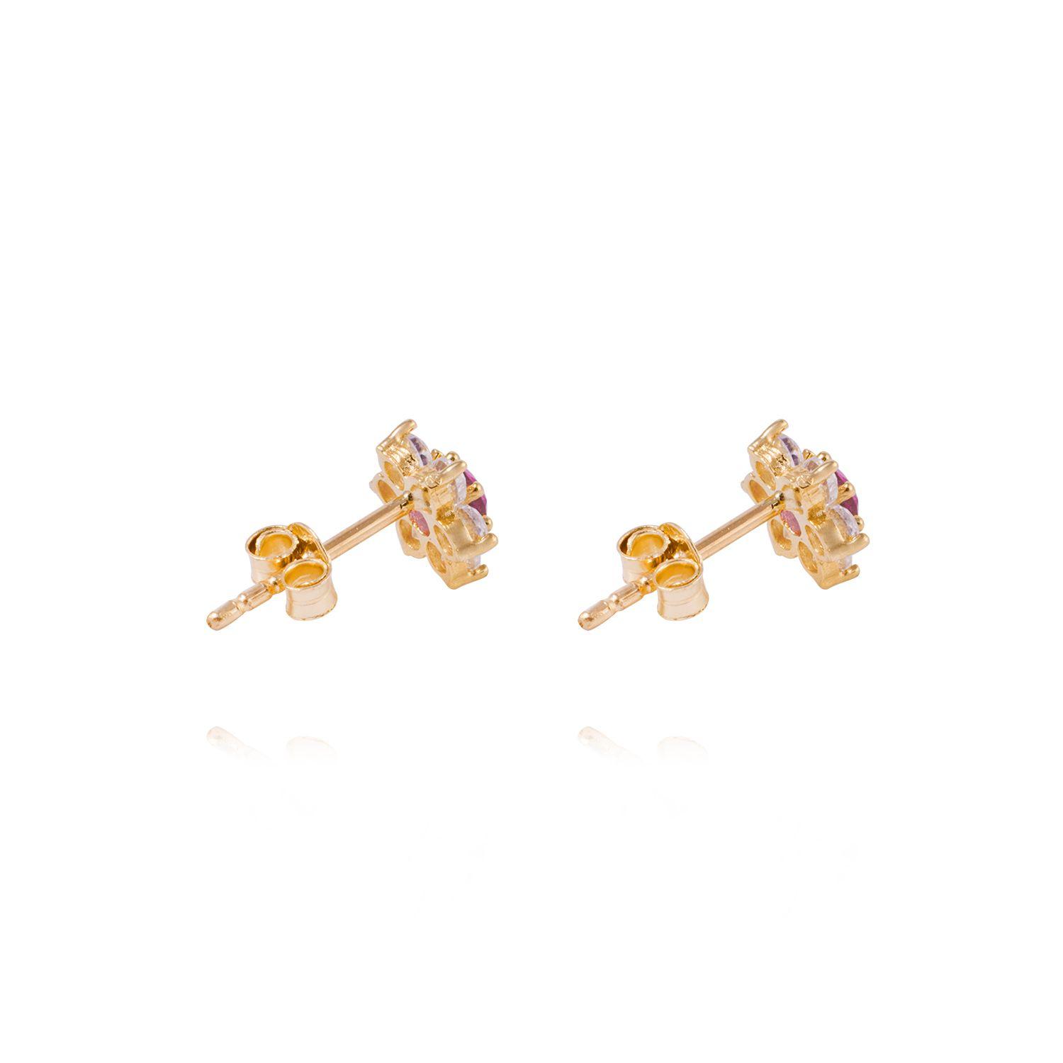 Aros de Oro 18kt Roseta Circonita-Rubí-2