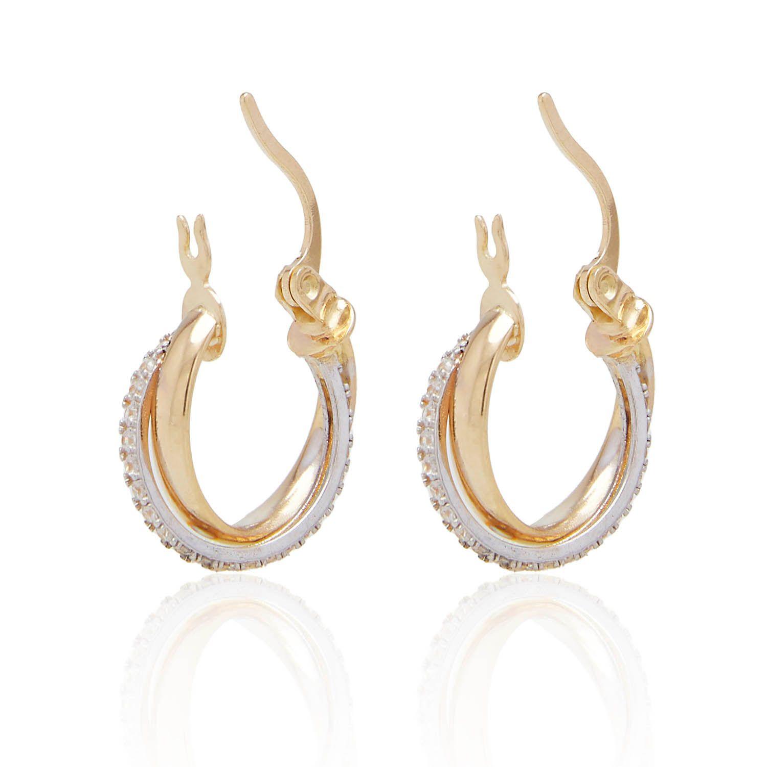 Aros de Oro 18kt Argollas 10mm Bicolor con Circón-0