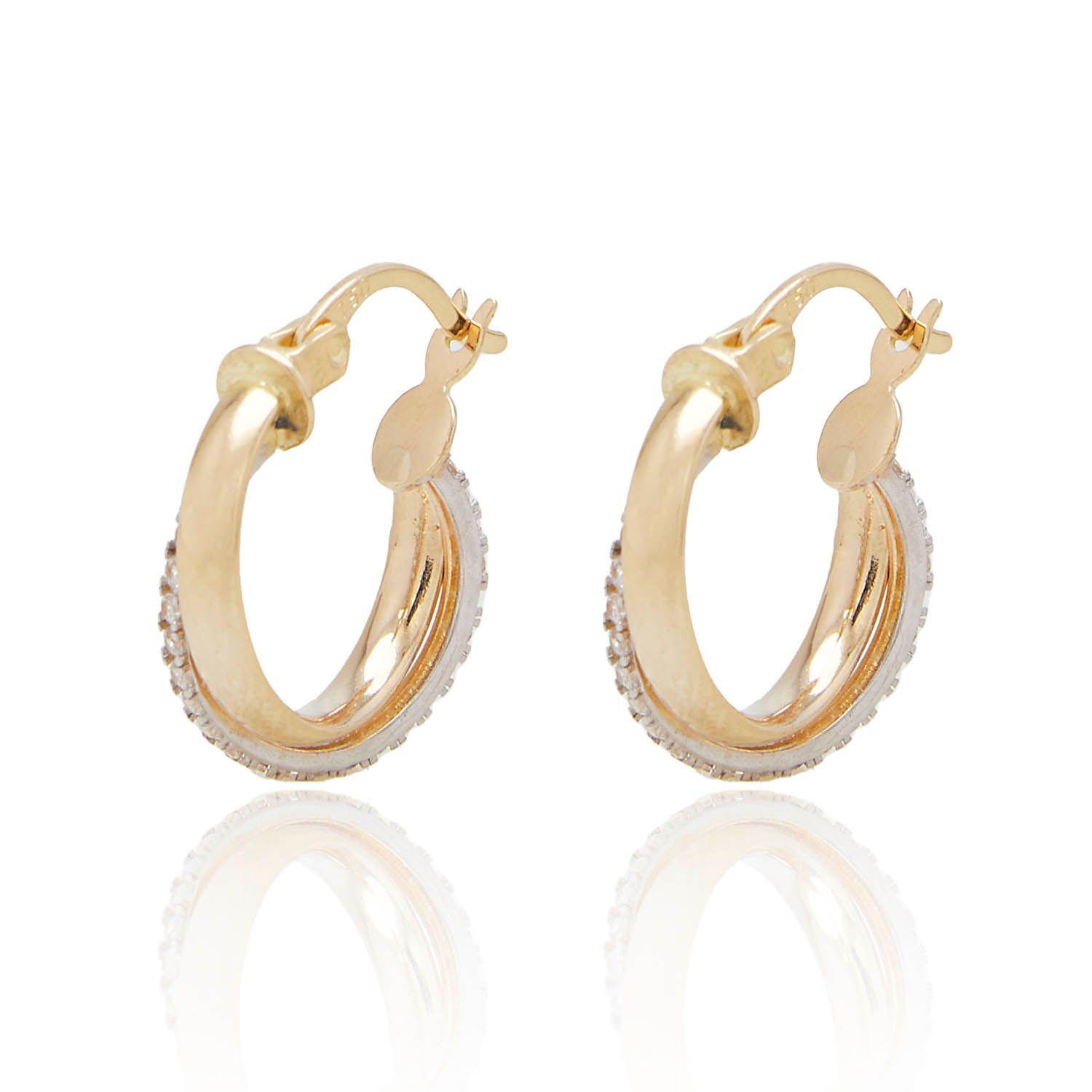 Aros de Oro 18kt Argollas 10mm Bicolor con Circón-1