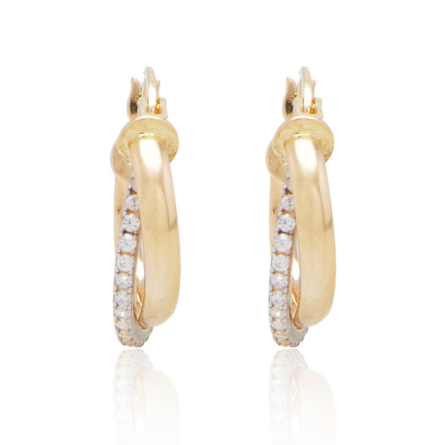 Aros de Oro 18kt Argollas 10mm Bicolor con Circón-2