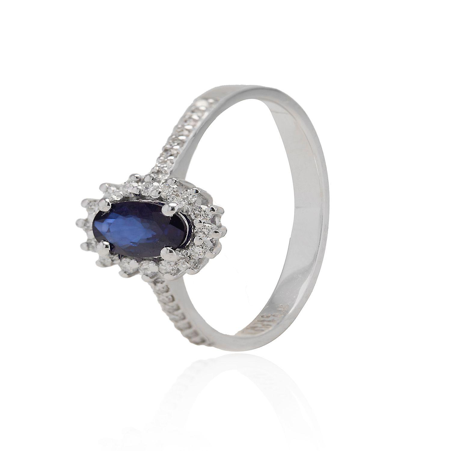 Anillo Compromiso Oro Blanco 18kt Diamantes 19 Pts y 48Pts Zafiro-0