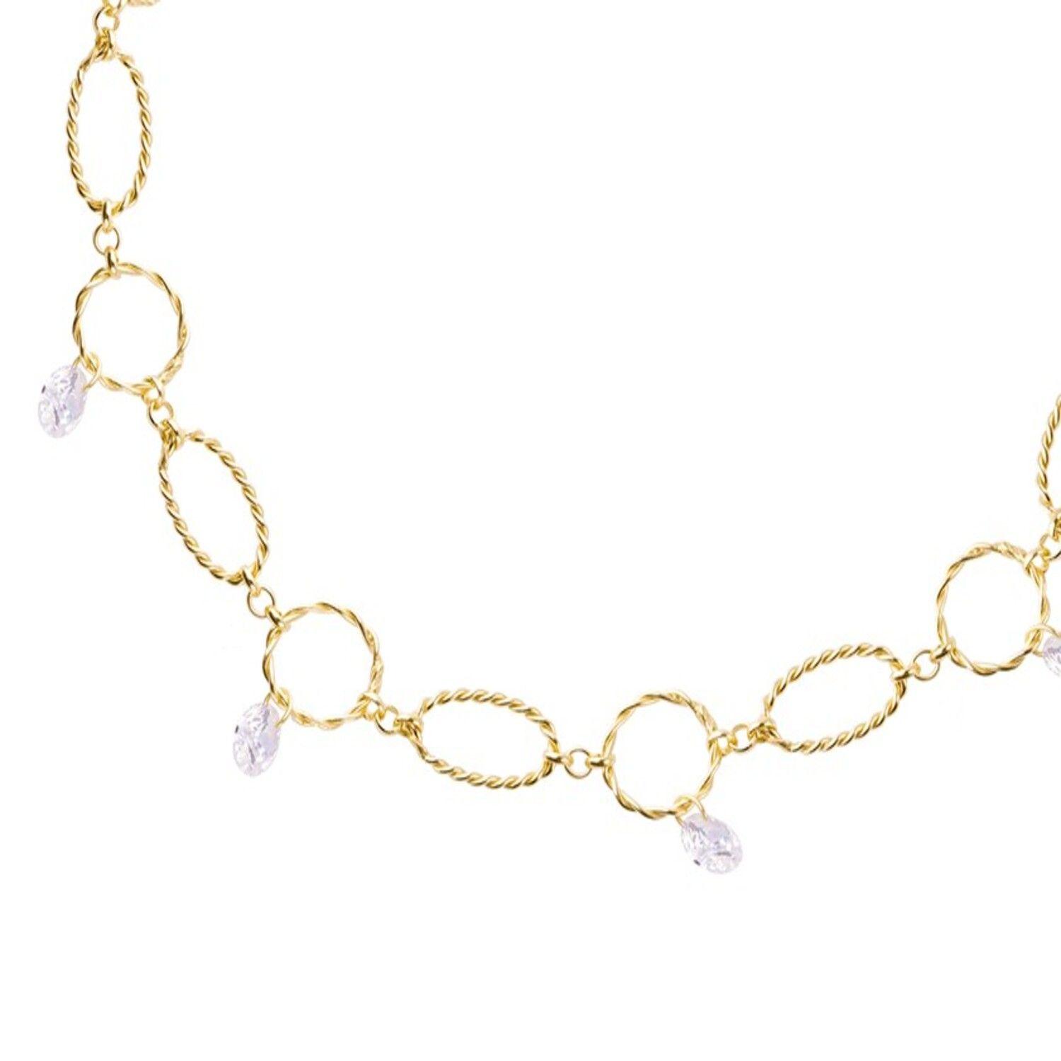 Pulsera Plata Esterlina 925 Óvalos Circonita Revestido en Oro 18kt-2