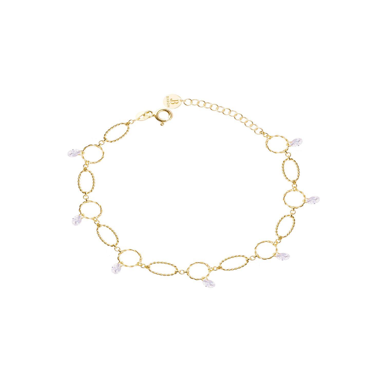 Pulsera Plata Esterlina 925 Óvalos Circonita Revestido en Oro 18kt-1