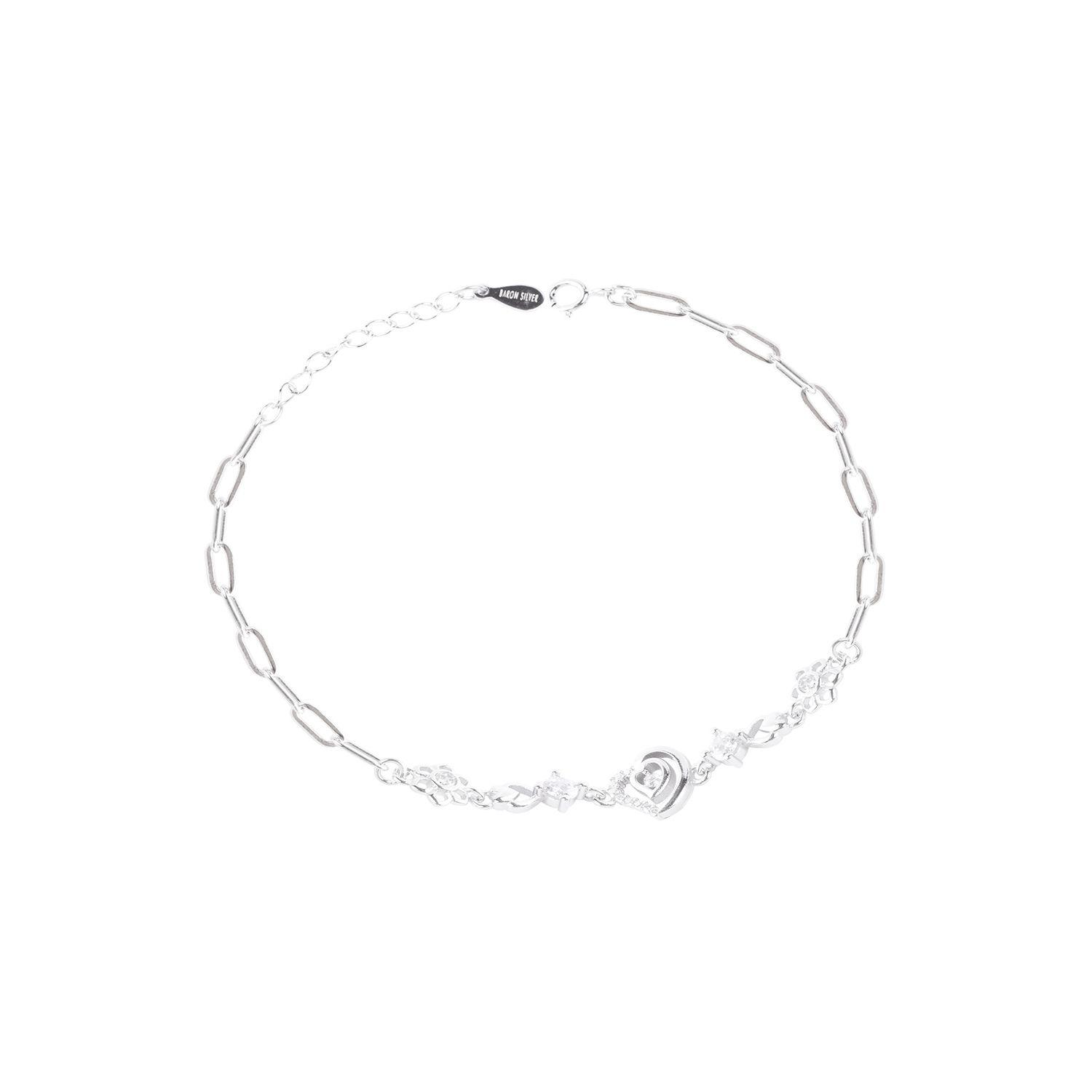 Pulsera de Plata Esterlina 925 Flor Corazón Ajustable-0