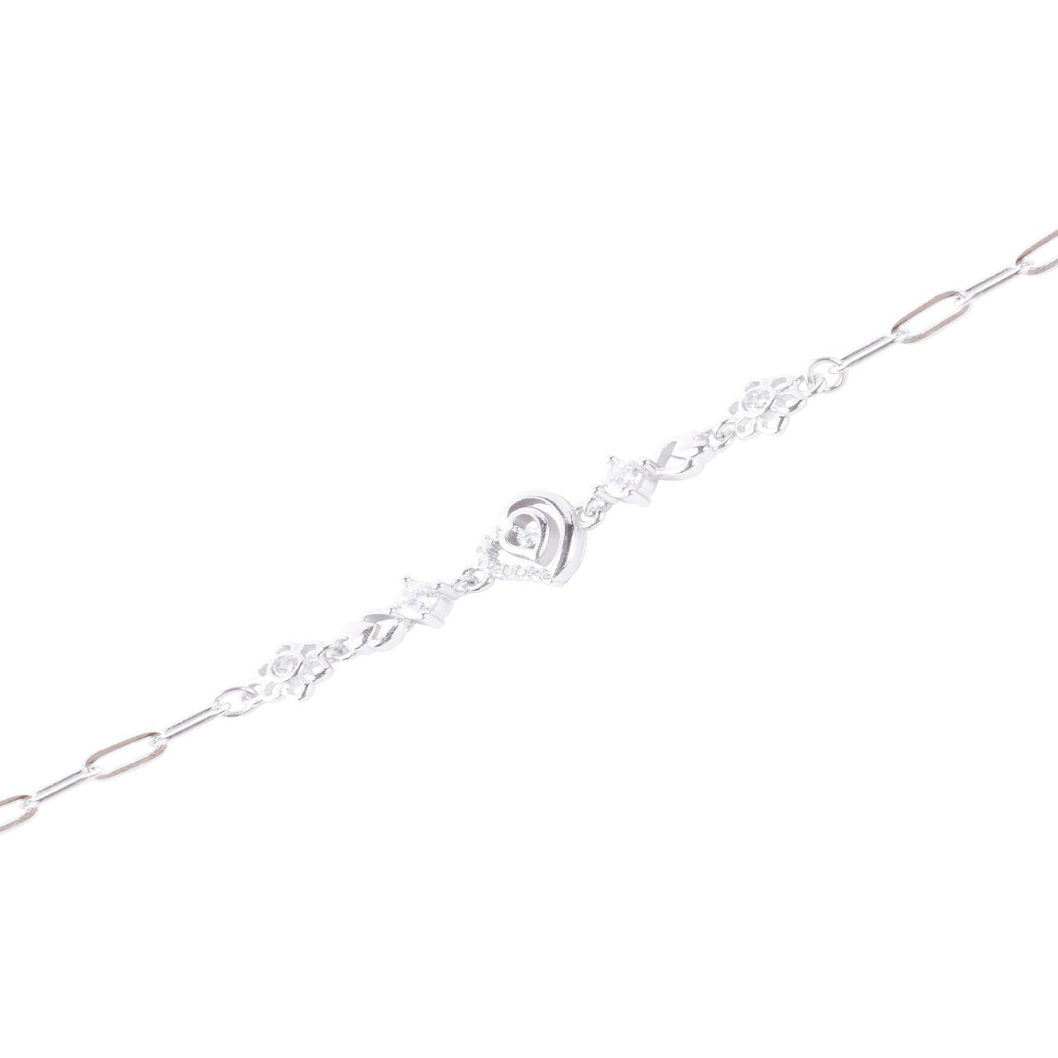 Pulsera de Plata Esterlina 925 Flor Corazón Ajustable-1
