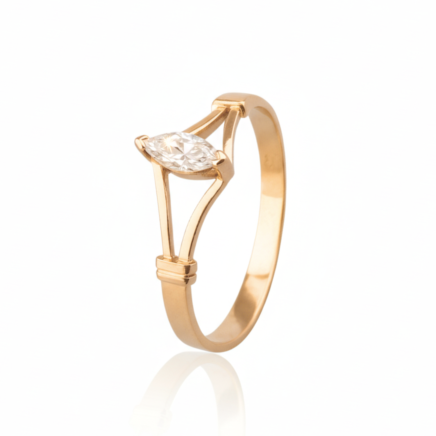 Anillo Oro 18kt Platino Solitario Navette Circonita-6