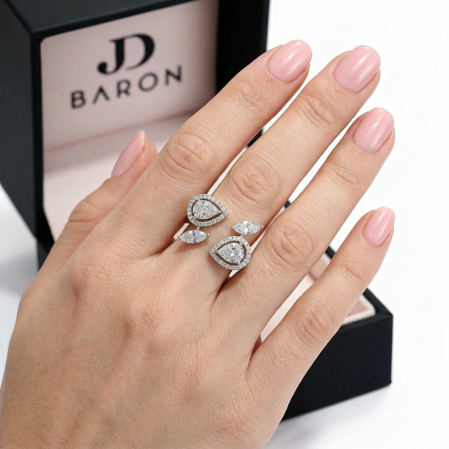 Anillo Oro Blanco 18kt Diamantes Lágrima 1,12 Qts-3