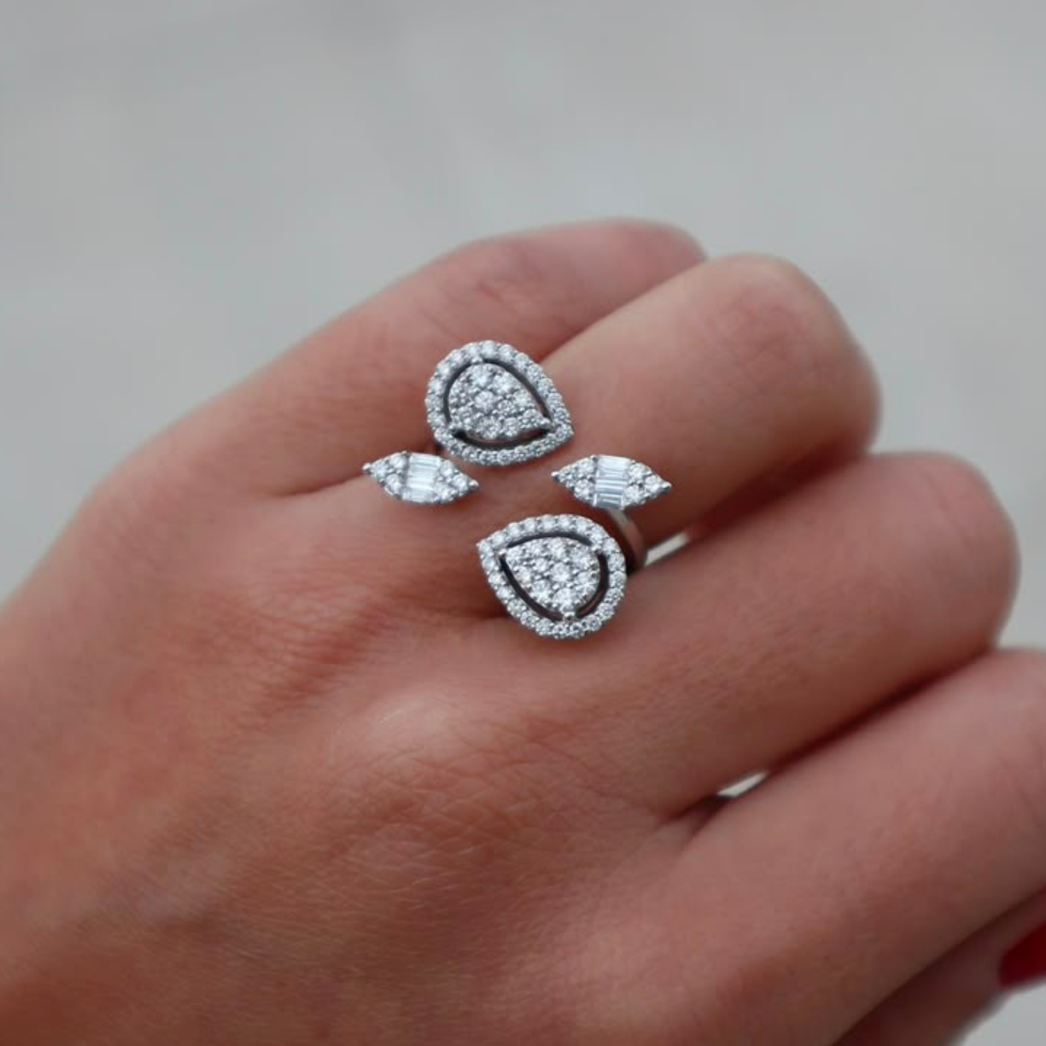 Anillo Oro Blanco 18kt Diamantes Lágrima 1,12 Qts-3