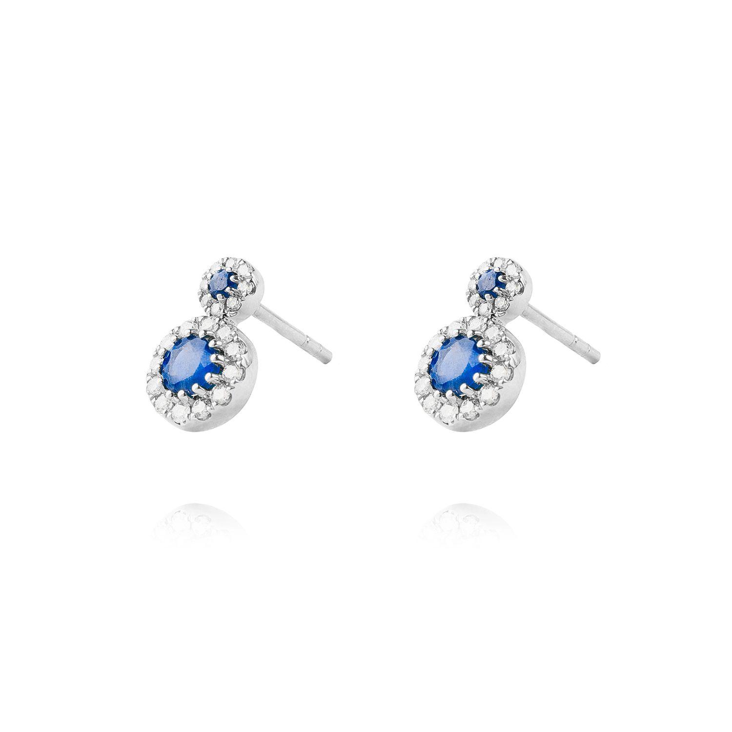Aros de Oro Blanco 18kt Diamantes de 21Pts y  47 Pts Zafiro-0