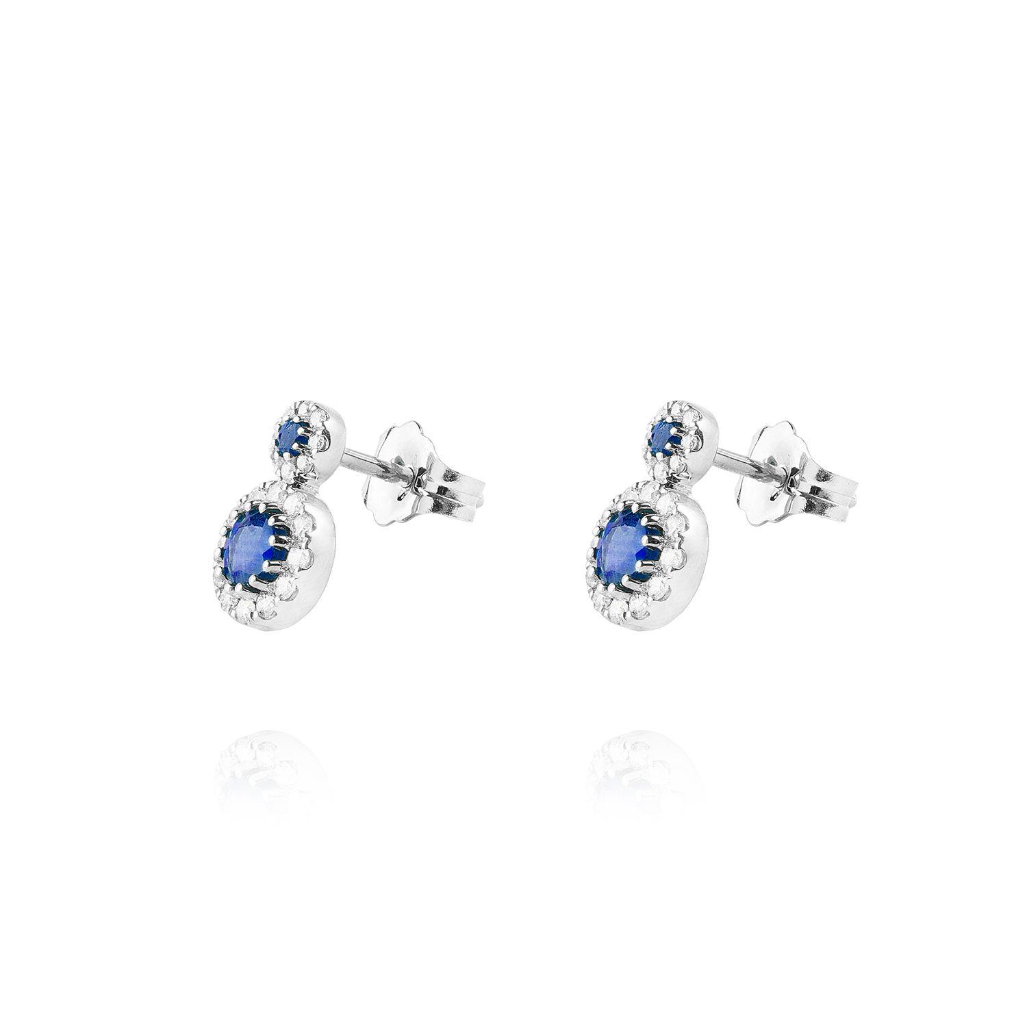 Aros de Oro Blanco 18kt Diamantes de 21Pts y  47 Pts Zafiro-1