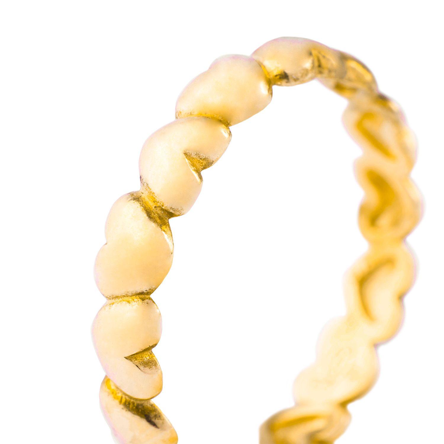 Anillo Plata Esterlina 925 Corazón Solido Revestido Oro Amarillo 18kt-2