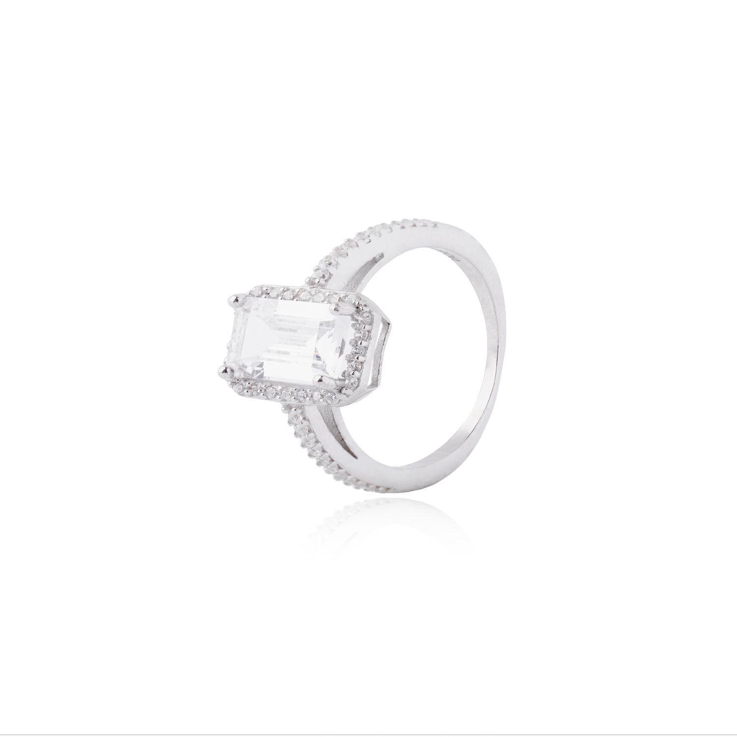 Anillo de Plata Esterlina 925 Circon Rectangular-2
