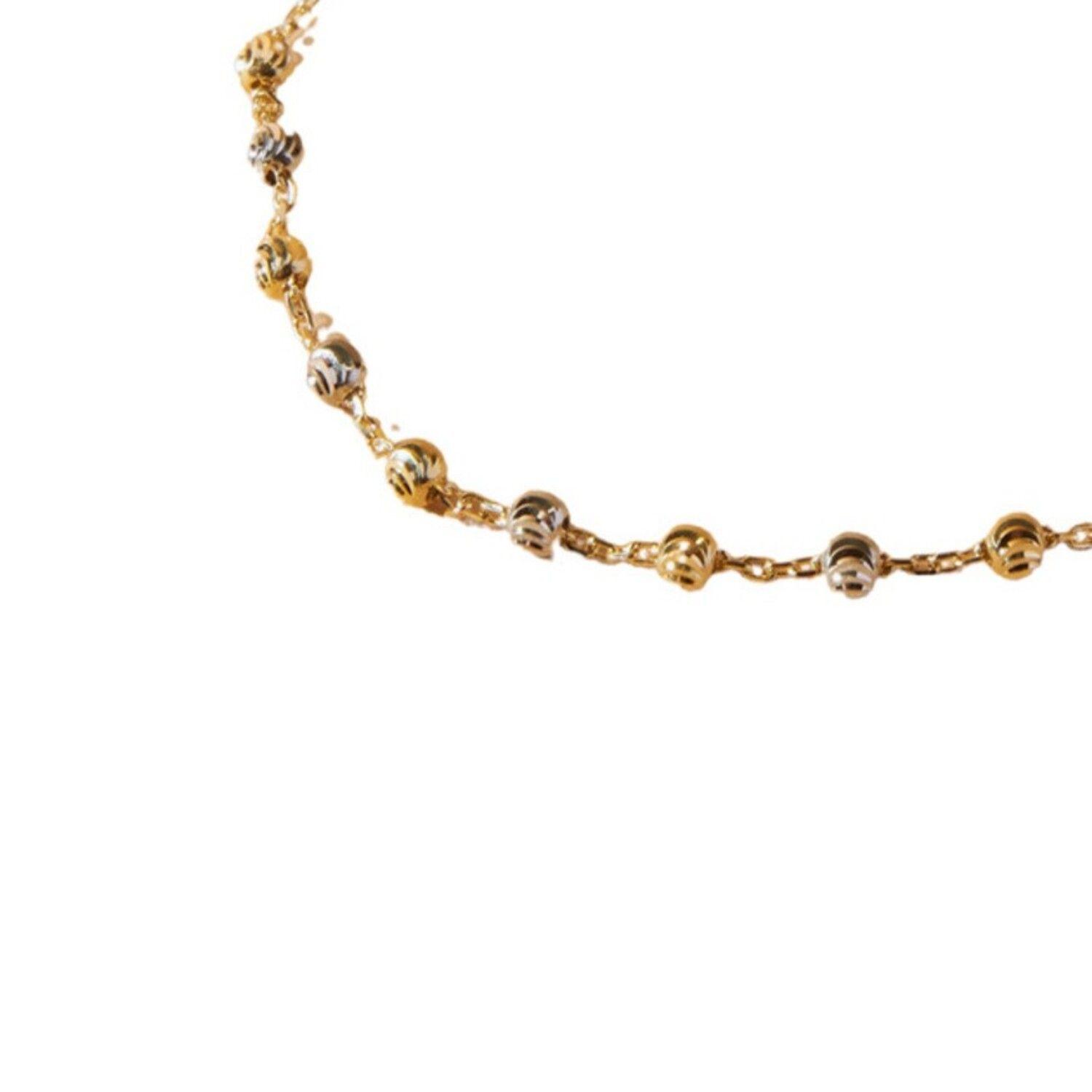 Pulsera de Oro 18kt Corazon con Esferas Bicolor-1