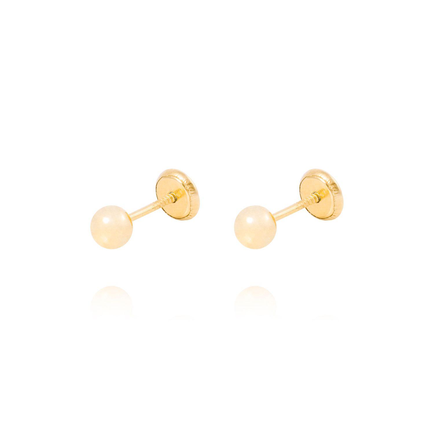 Aros de Oro 18kt Bolita Tornillo Hilo de 4mm-0
