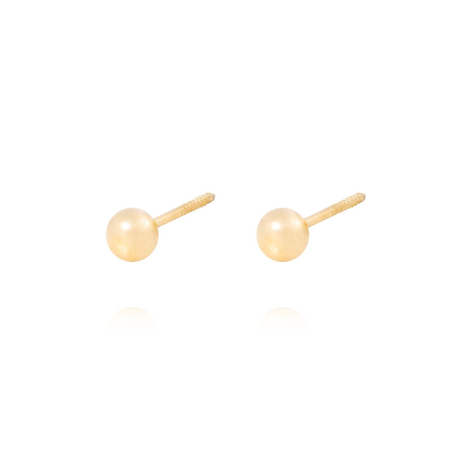 Aros de Oro 18kt Bolita Tornillo Hilo de 4mm-1