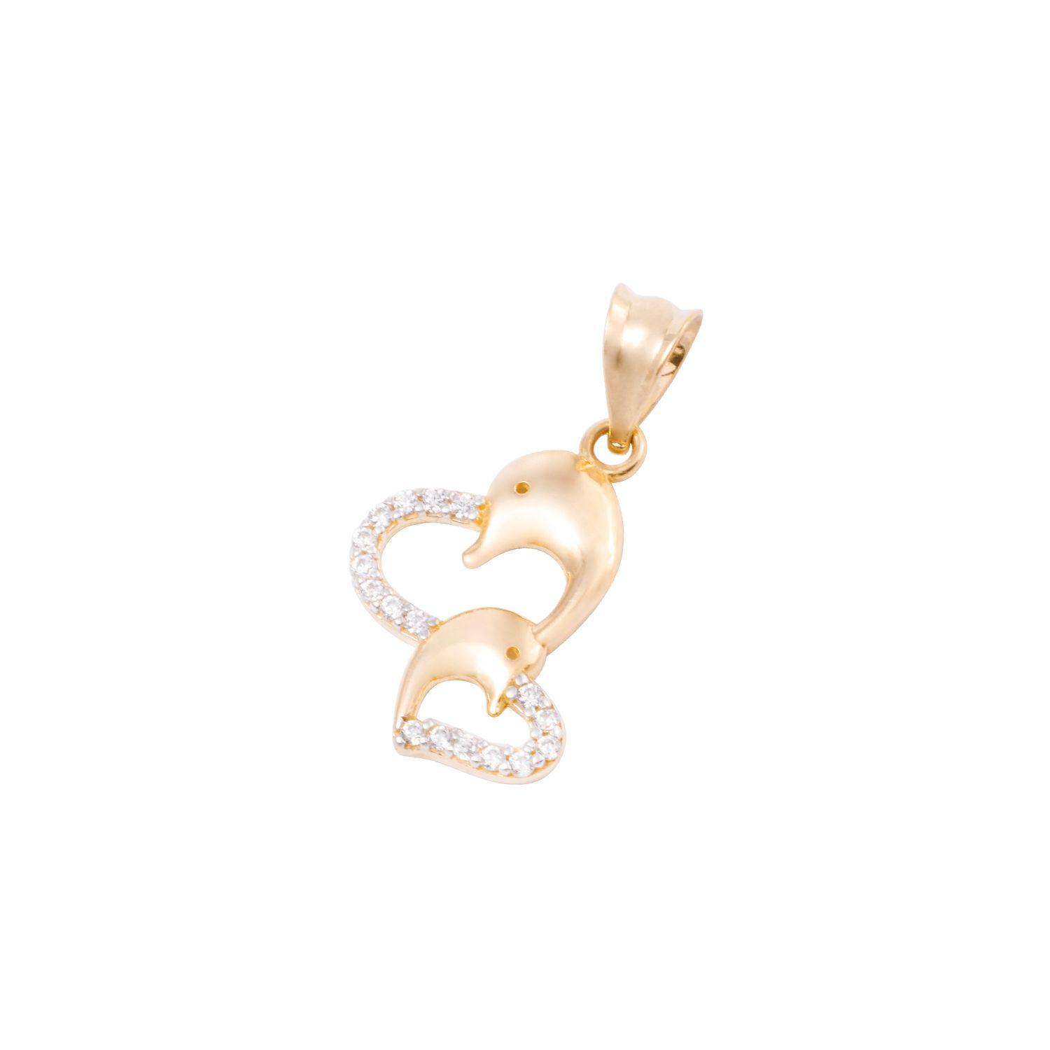 Colgante de Oro 18kt Delfín Corazón Circonita-0