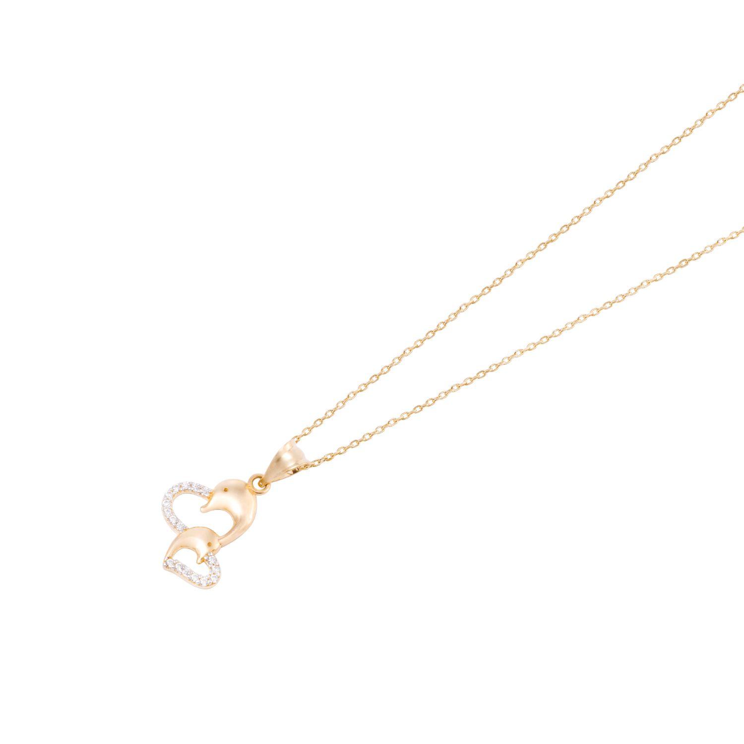 Colgante de Oro 18kt Delfín Corazón Circonita-1