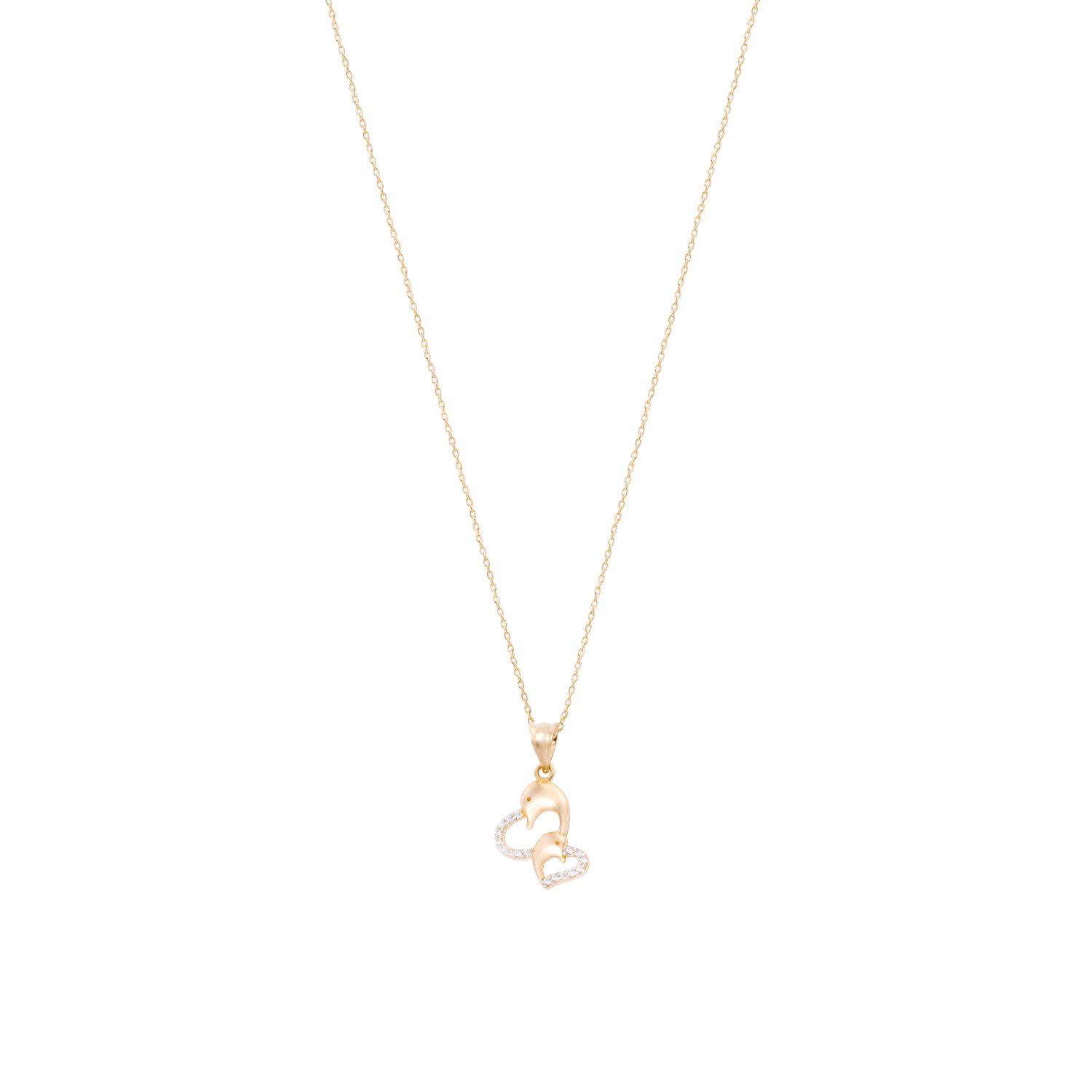 Colgante de Oro 18kt Delfín Corazón Circonita-2