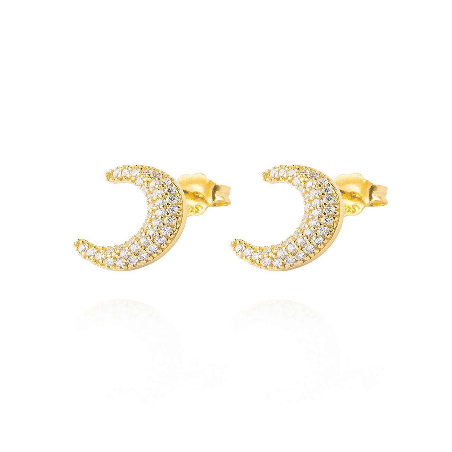 Aros de Plata Esterlina 925 Media Luna  Circon Revestido en Oro 18kt-2