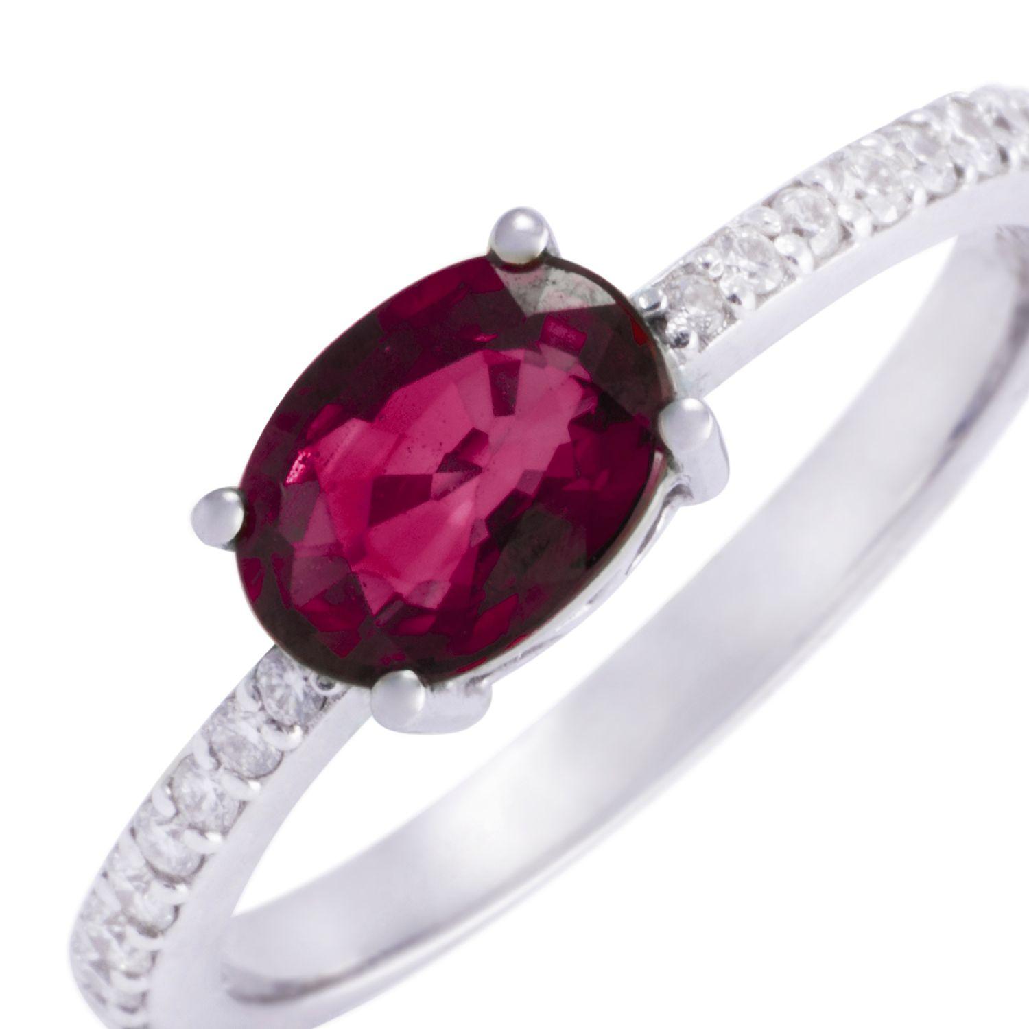 Anillo Oro Blanco 18kt con Diamantes de 15Pts 92 Pts Rubí-1