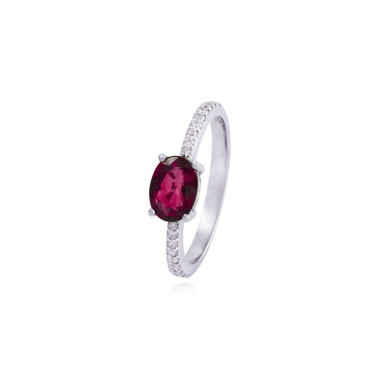 Anillo Oro Blanco 18kt con Diamantes de 15Pts 92 Pts Rubí-0