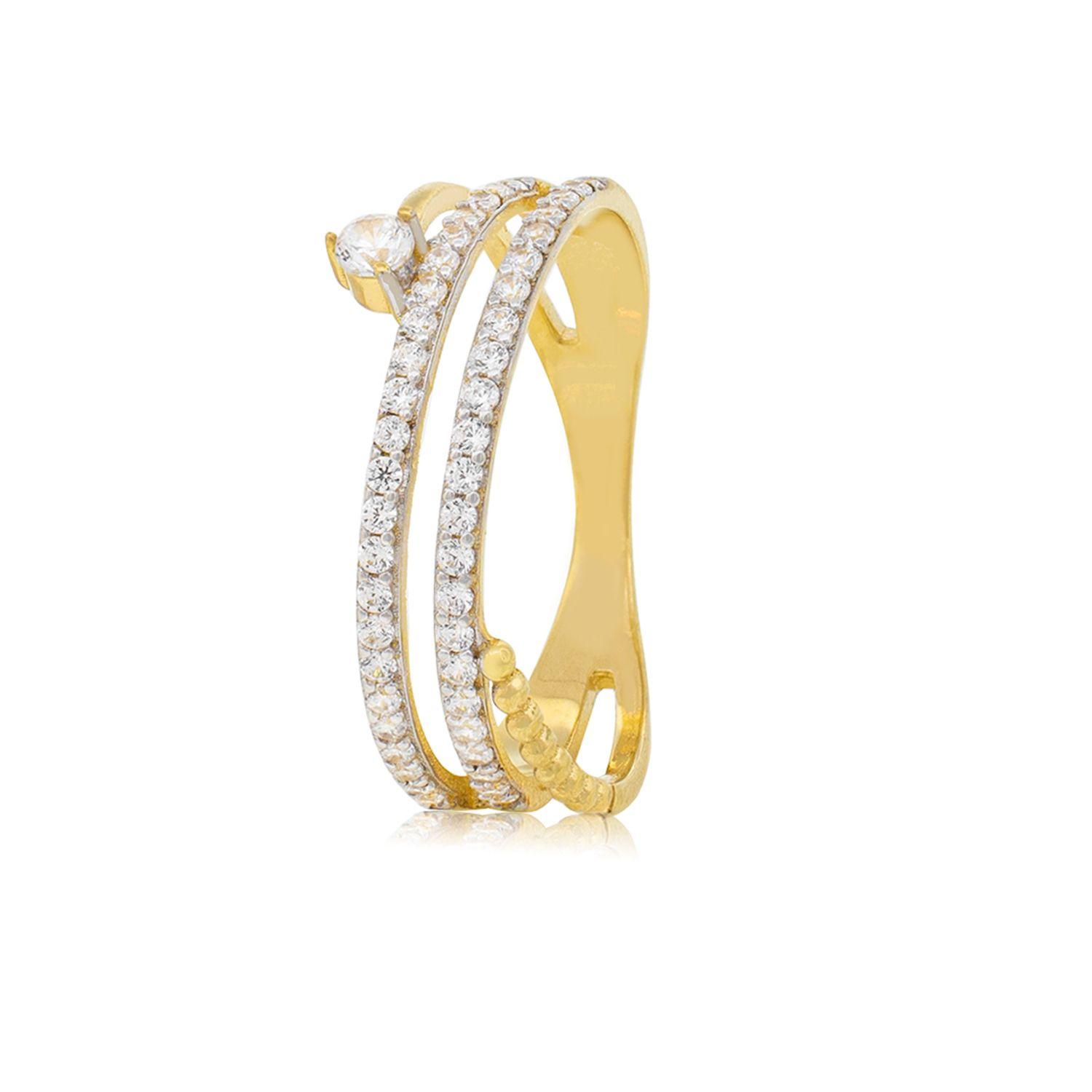 Anillo de Oro 18kt Doble Cintillo Solitario Circón-0